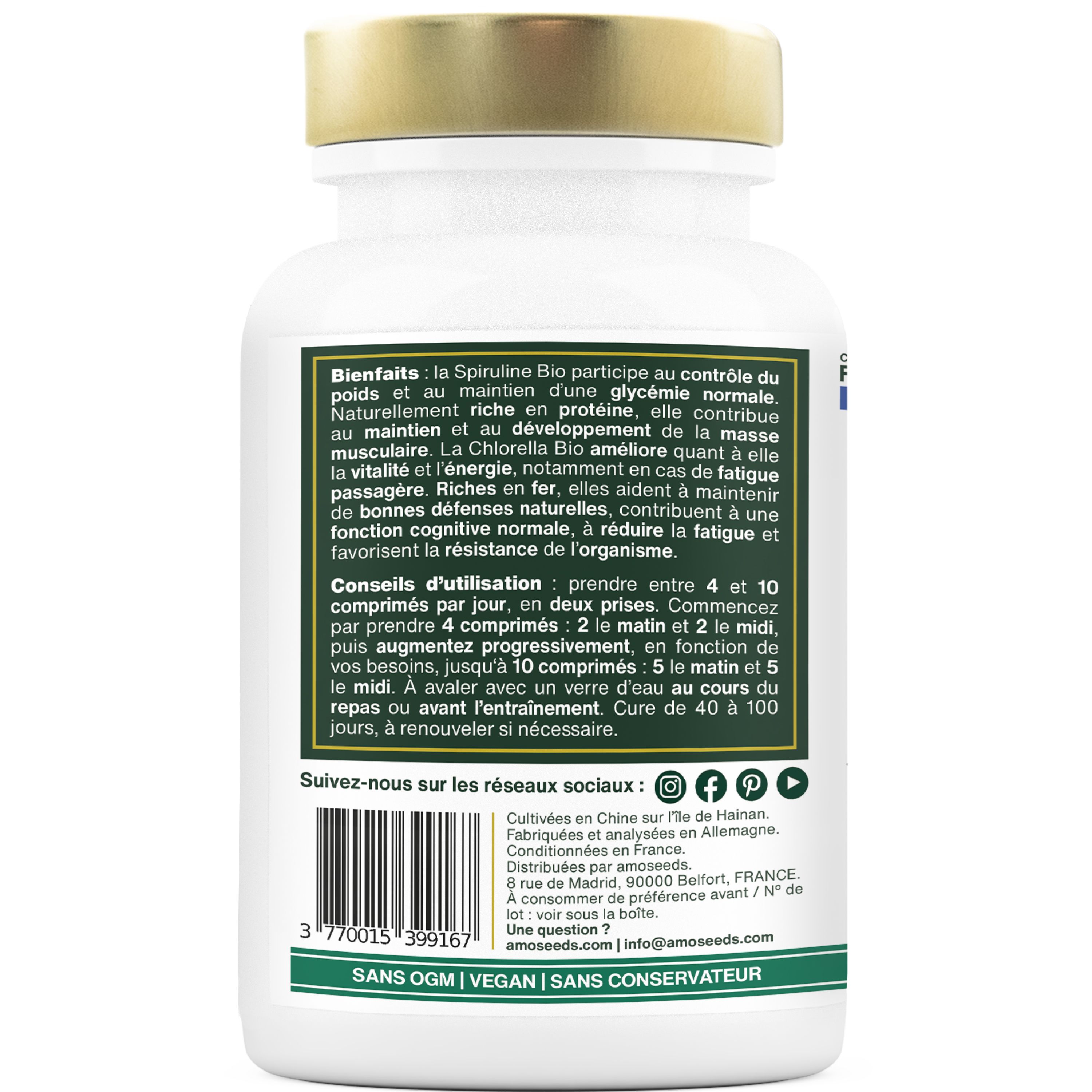 amoseeds MIX SPIRULINE ET CHLORELLA BIO, 17% PHYCOCYANINE