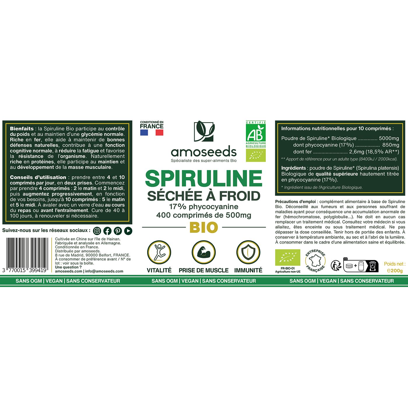 amoseeds SPIRULINE BIO, 17% PHYCOCYANINE