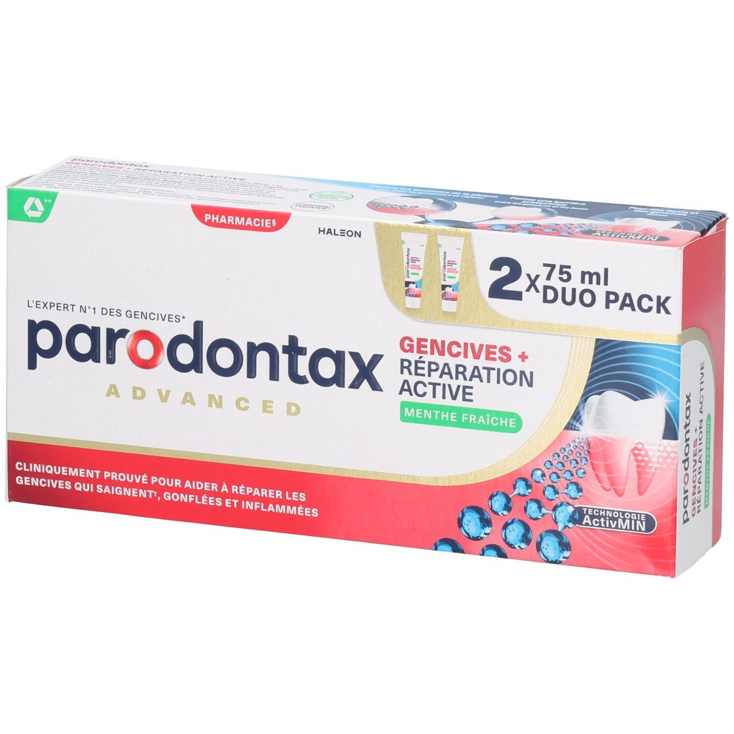 Parodontax Advanced Duo Pack dentifrice, 2x 75 ml, Menthe Fraîche.