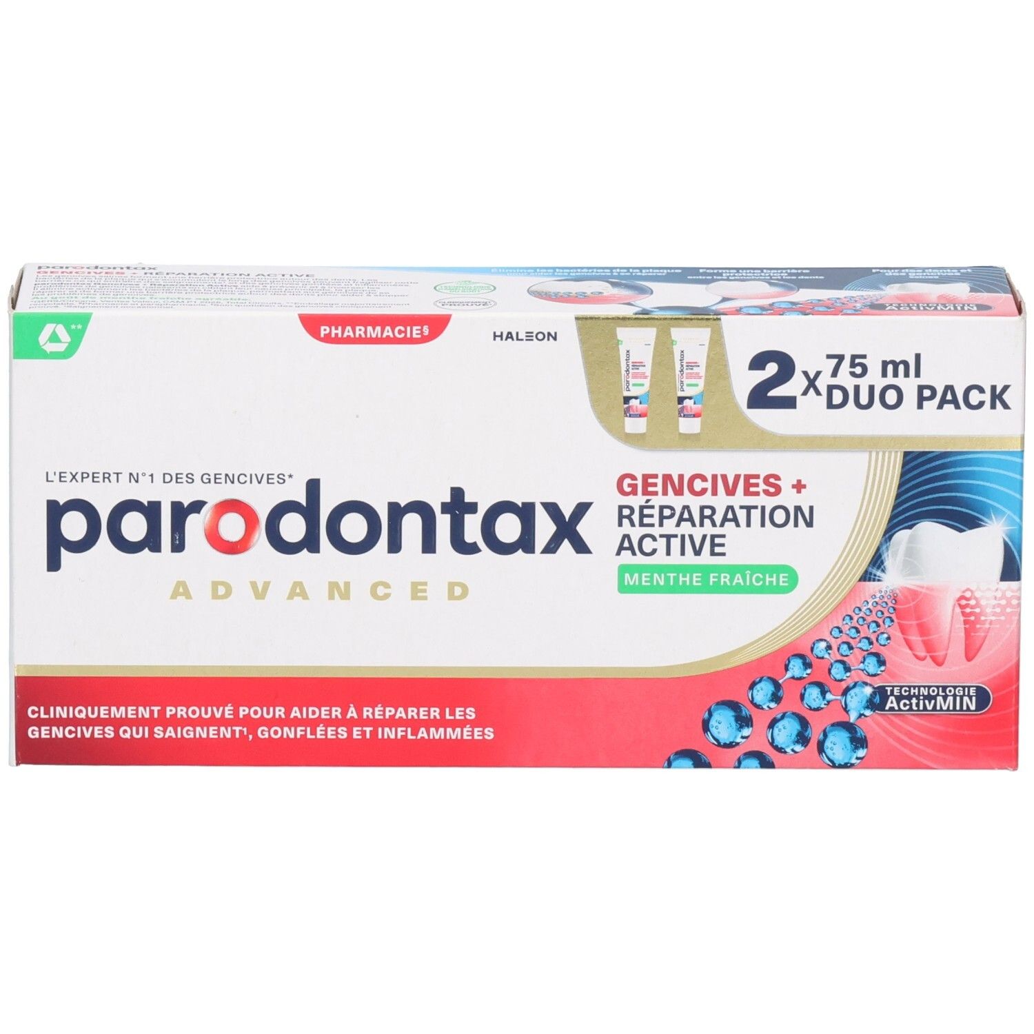 Parodontax Advanced Duo Pack dentifrice, 2x 75 ml, Menthe Fraîche.
