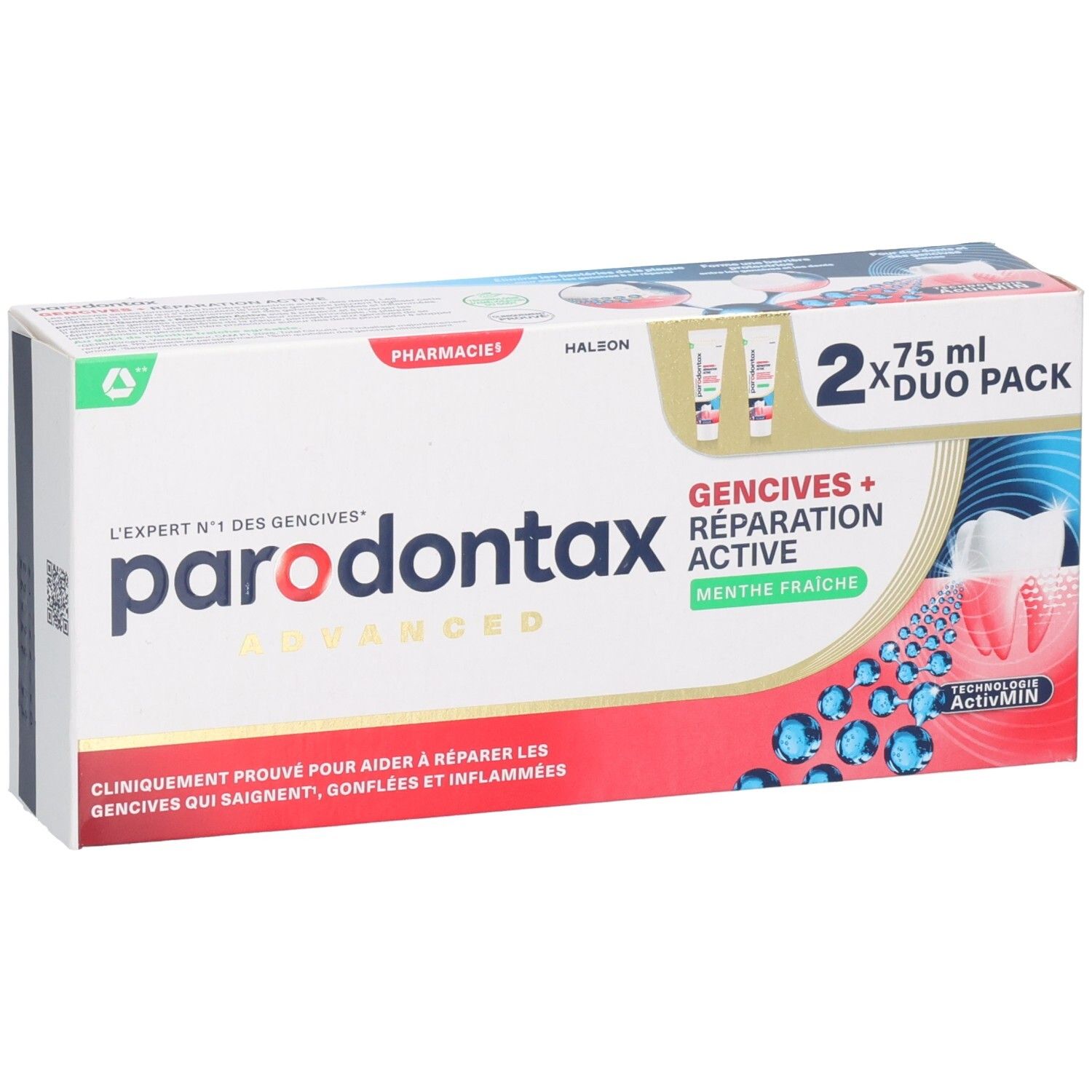 Parodontax Advanced Duo Pack dentifrice, 2x 75 ml, Menthe Fraîche.