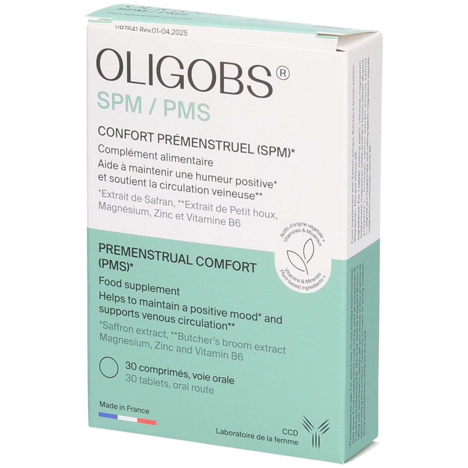 Oligobs SPM/PMS : boîte de 30 comprimés pour le confort prémenstruel.