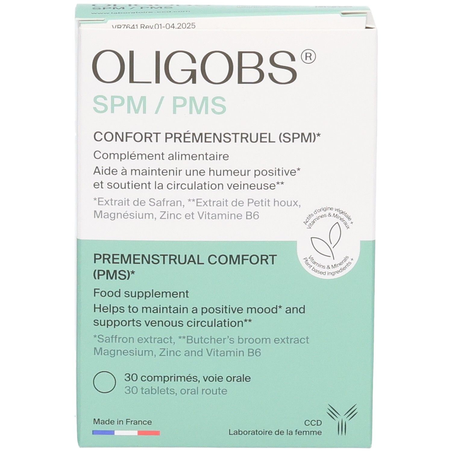 Oligobs SPM/PMS : boîte de 30 comprimés pour le confort prémenstruel.
