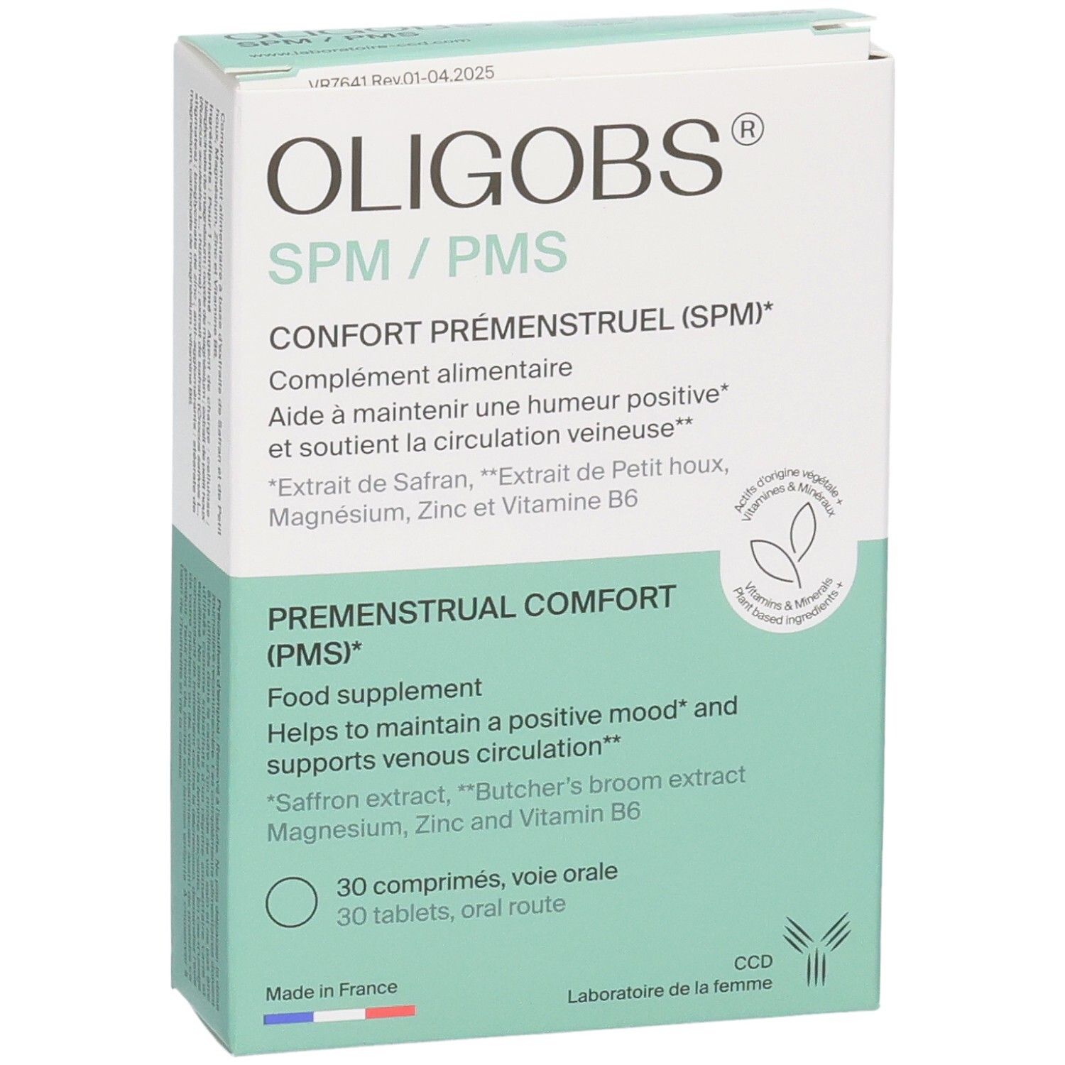 Oligobs SPM/PMS : boîte de 30 comprimés pour le confort prémenstruel.