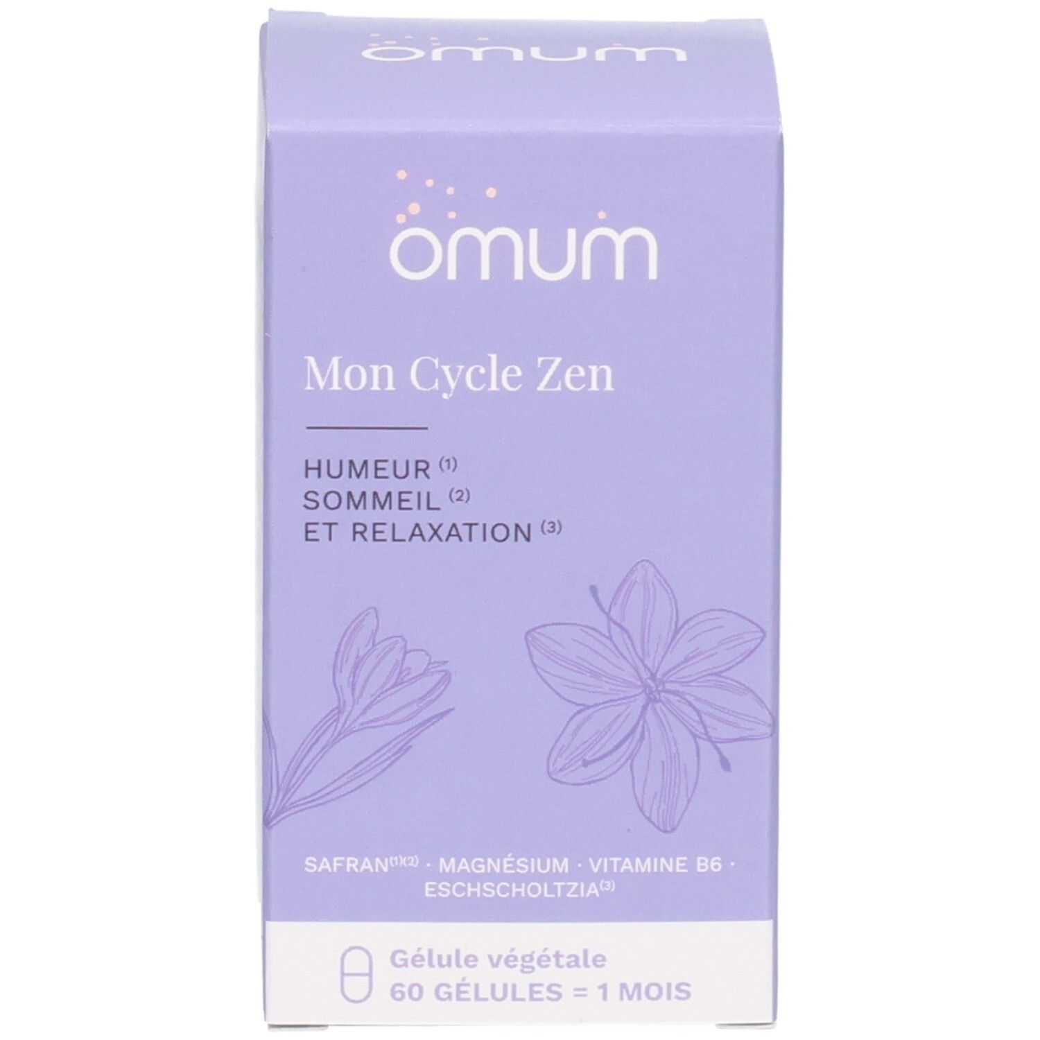Boîte Omum Mon Cycle Zen avec informations sur les ingrédients et la quantité.