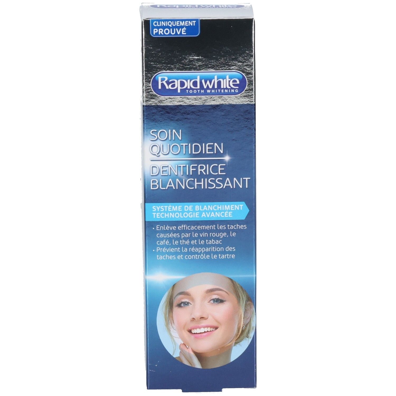 Avant de l'emballage du dentifrice blanchissant quotidien Rapid White.