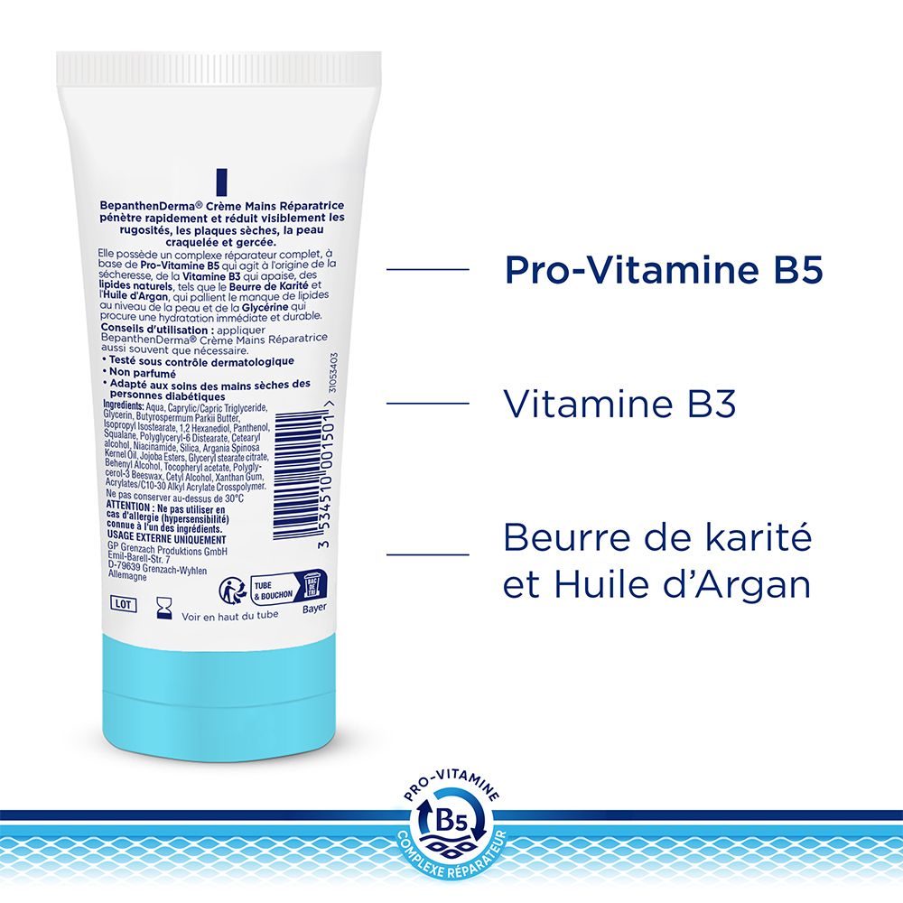 BepanthenDerma® Crème Mains Réparatrice Mains très sèches et abimées