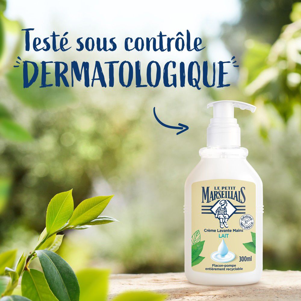Flacon avec texte: Testé sous contrôle DERMATOLOGIQUE. Logo et produit.