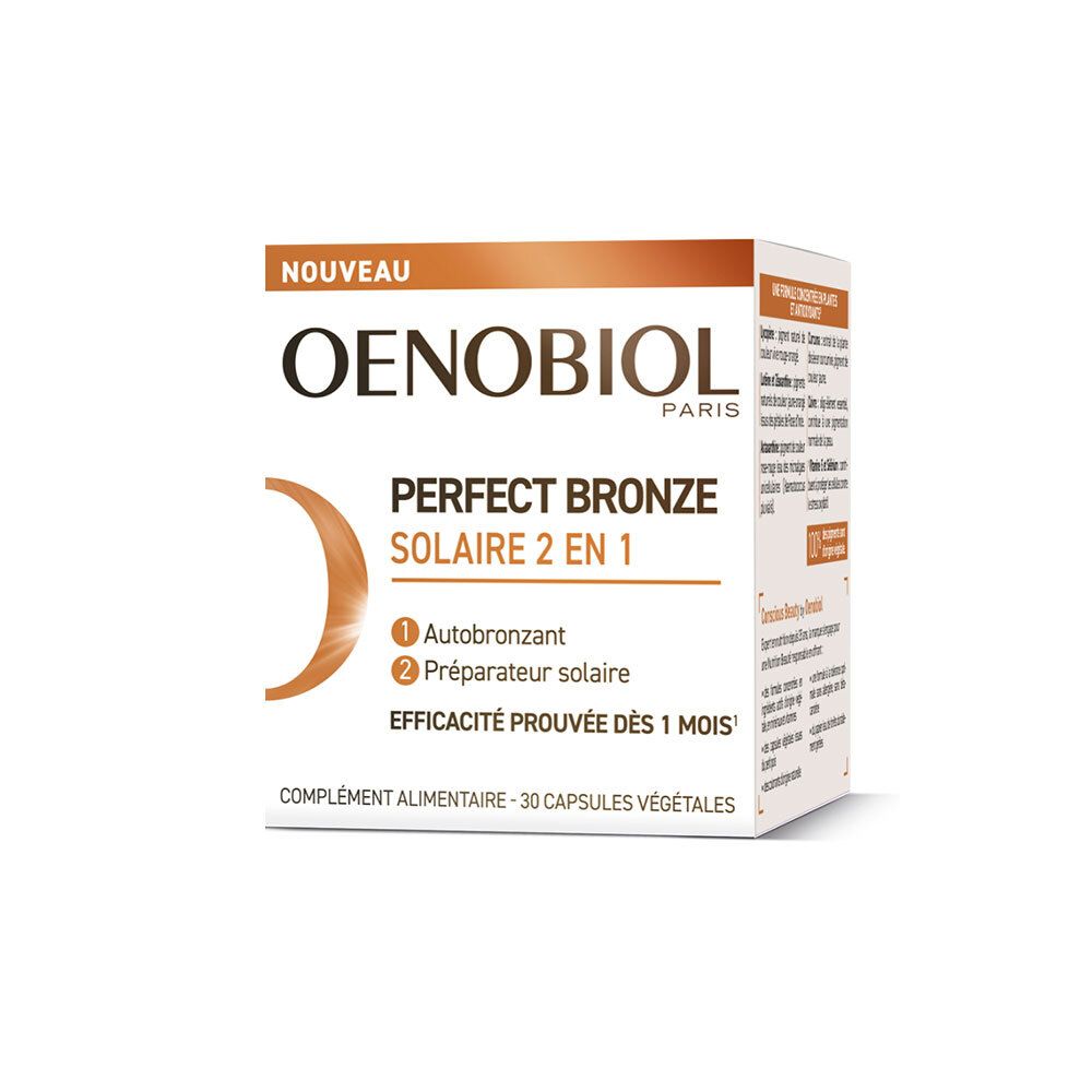 OENOBIOL - PERFECT BRONZE SOLAIRE 2 EN 1 - Autobronzant & préparateur solaire - NOUVEAU - Efficacité prouvée dès 1 mois¹ - Programme 1 mois -  30 capsules