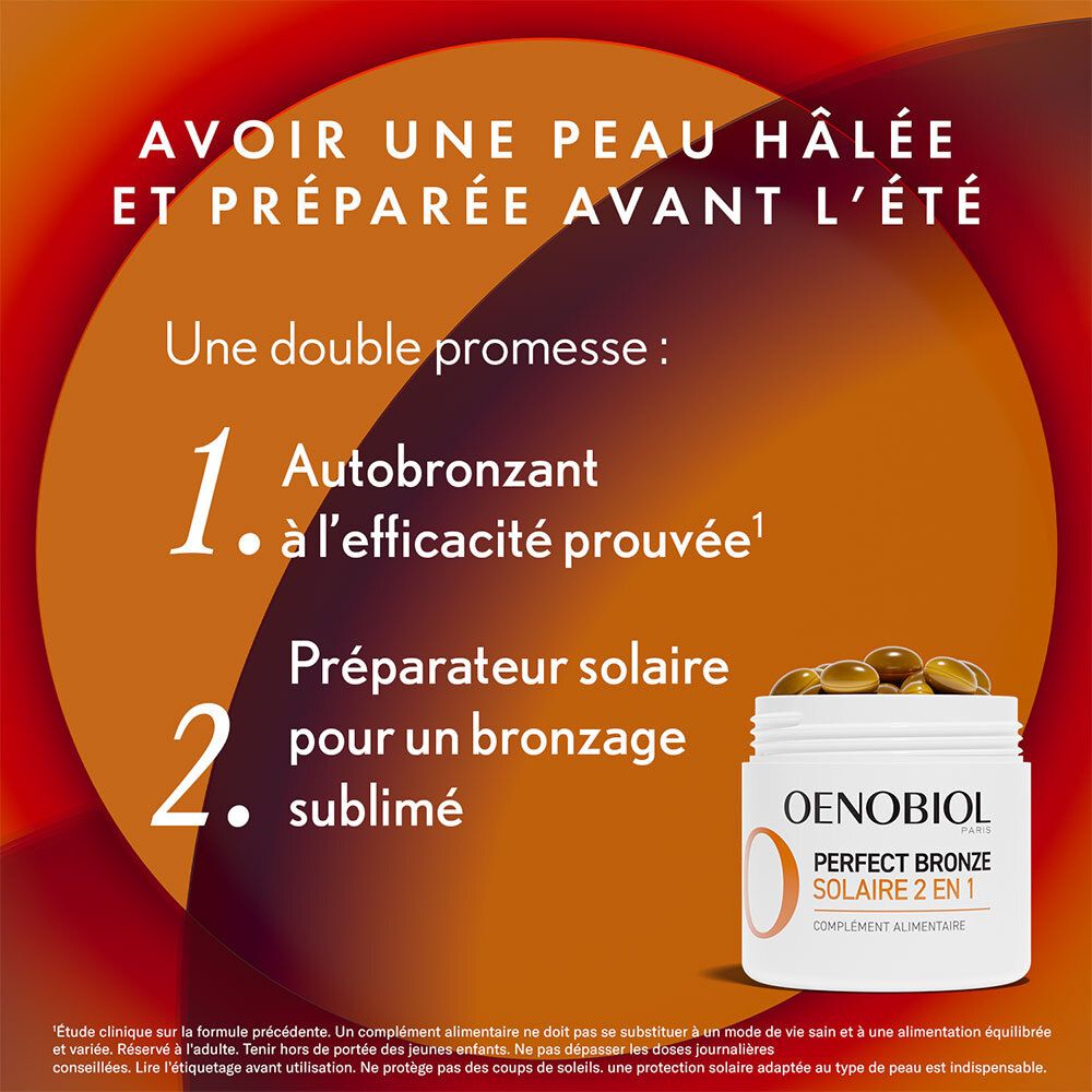 OENOBIOL - PERFECT BRONZE SOLAIRE 2 EN 1 - Autobronzant & préparateur solaire - NOUVEAU - Efficacité prouvée dès 1 mois¹ - Programme 1 mois -  30 capsules