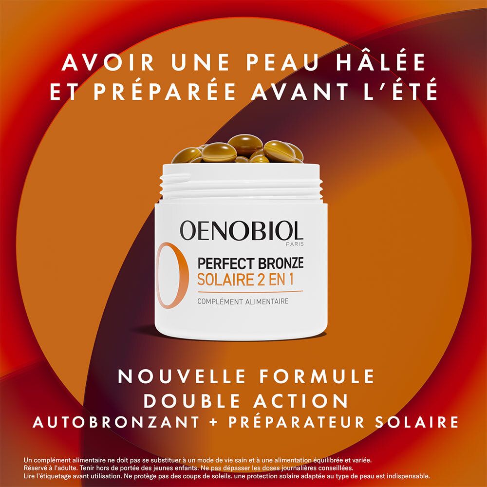 OENOBIOL - PERFECT BRONZE SOLAIRE 2 EN 1 - Autobronzant & préparateur solaire - NOUVEAU - Efficacité prouvée dès 1 mois¹ - Programme 1 mois -  30 capsules
