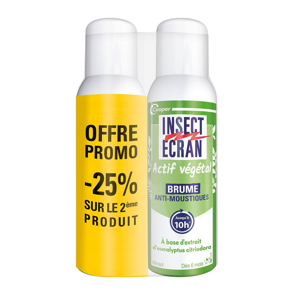 INSECT ECRAN - Brume Anti-Moustiques - Protection contre les piqûres de moustiques & tiques - Répulsifs peau - Actif d'origine végétale - Aérosol - 100 ml - Lots de 2 - Utilisation facilitée - Familles