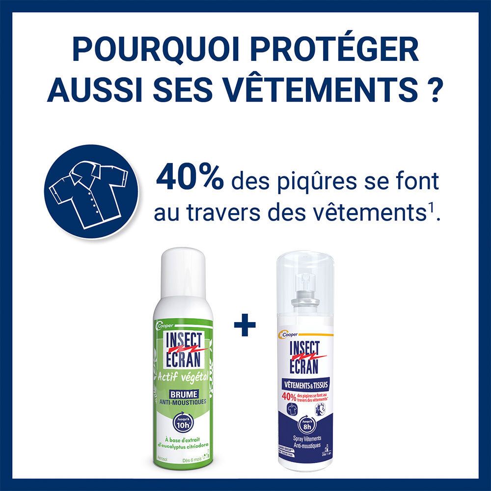 INSECT ECRAN - Brume Anti-Moustiques - Protection contre les piqûres de moustiques & tiques - Répulsifs peau - Actif d'origine végétale - Aérosol - 100 ml - Lots de 2 - Utilisation facilitée - Familles