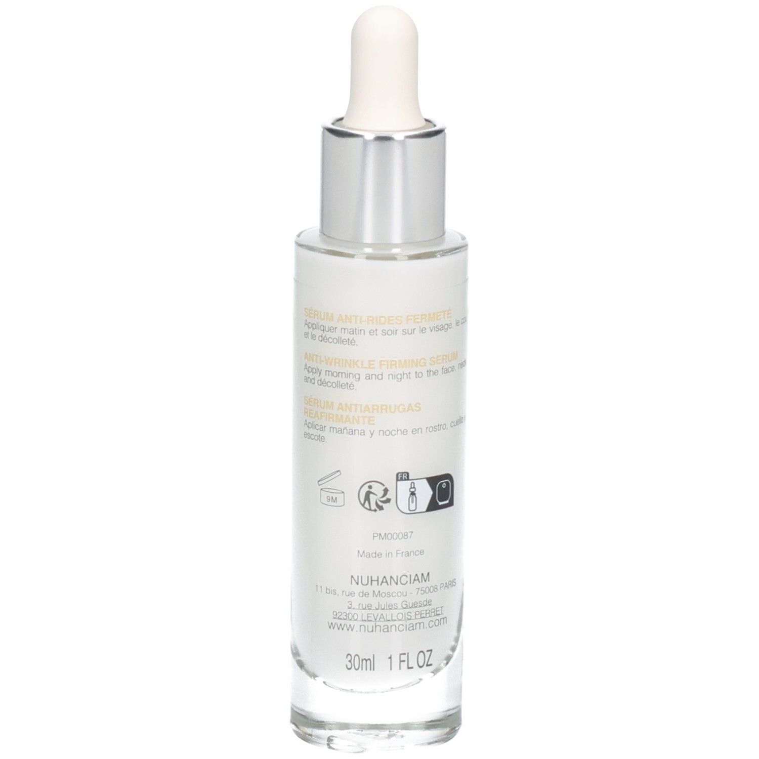 Sérum anti-rides fermeté Nuhanciam, 30ml, fabriqué en France.