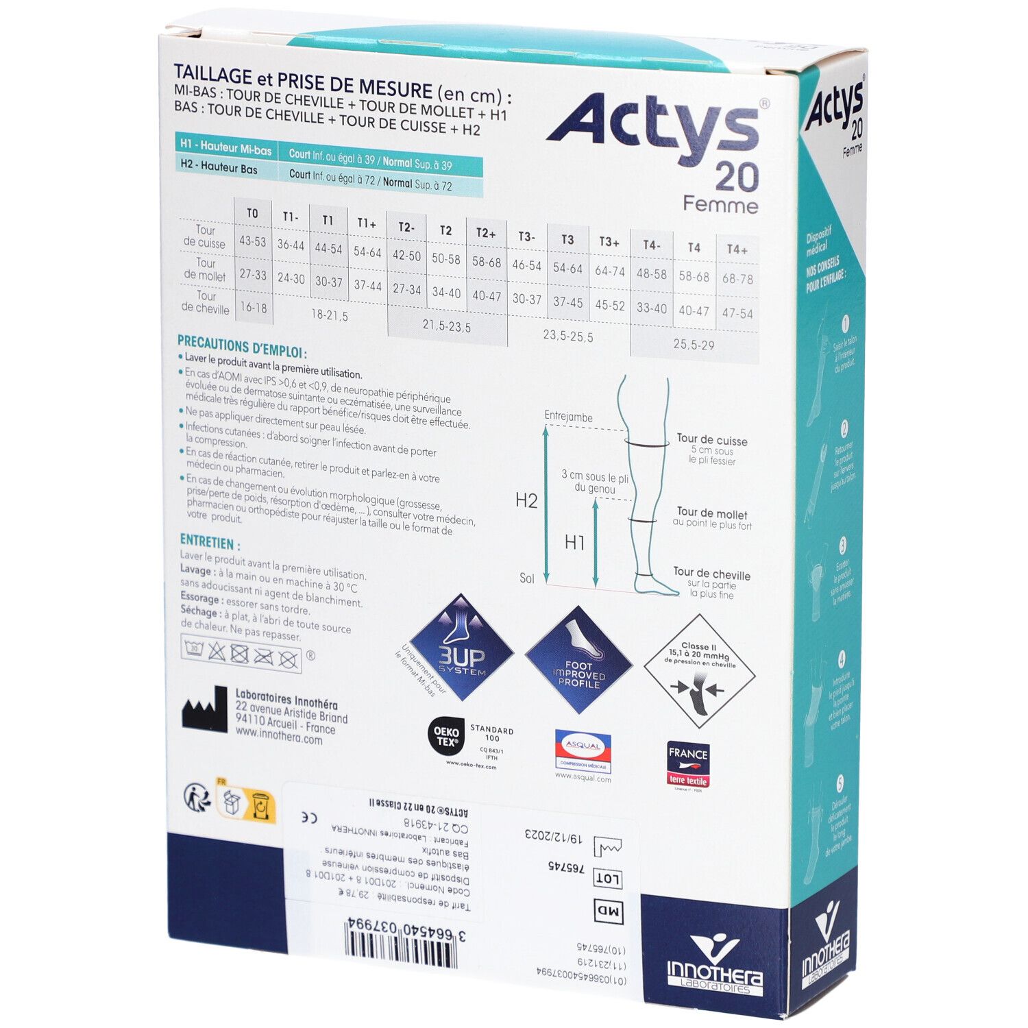 ACTYS 20 FEMME - Bas cuisse médical de compression, antiglisse, classe 2,  femme. noir, co