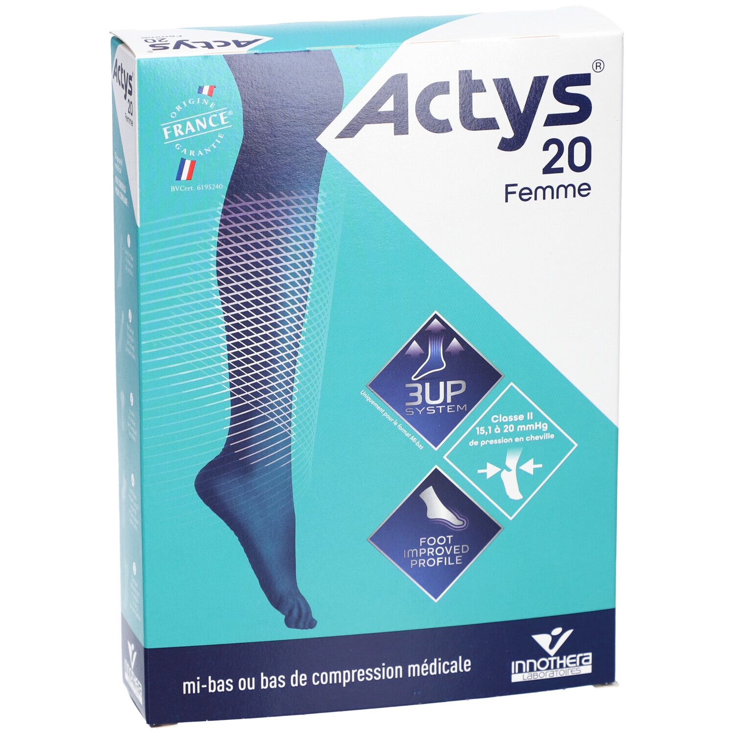 ACTYS 20 FEMME - Bas cuisse médical de compression, antiglisse, classe 2,  femme. noir, co
