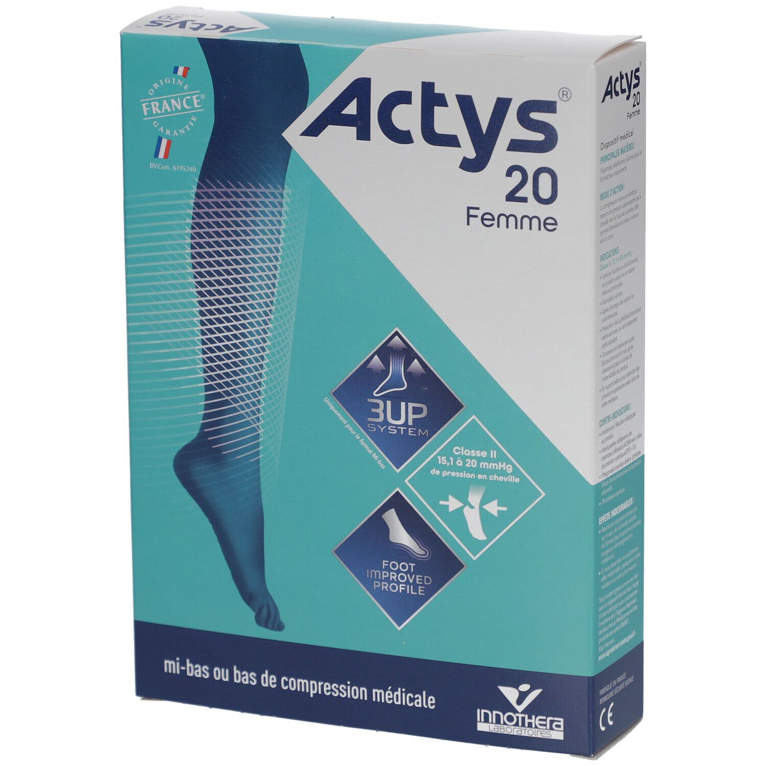ACTYS 20 MOINS FEMME - Mi-bas médical de compression, classe 2, mollet fin. naturel, court