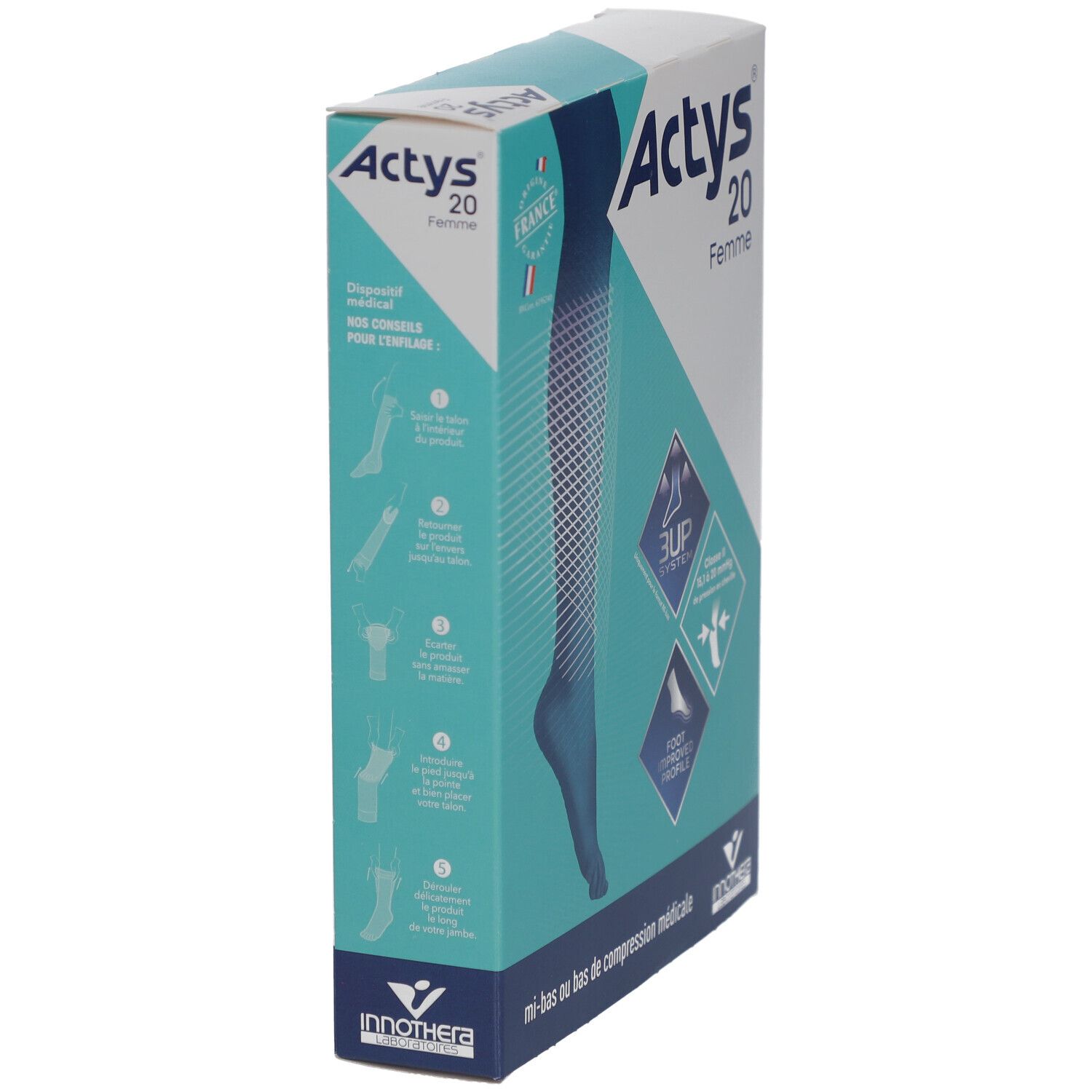 ACTYS 20 MOINS FEMME - Mi-bas médical de compression, classe 2, mollet fin. naturel, court