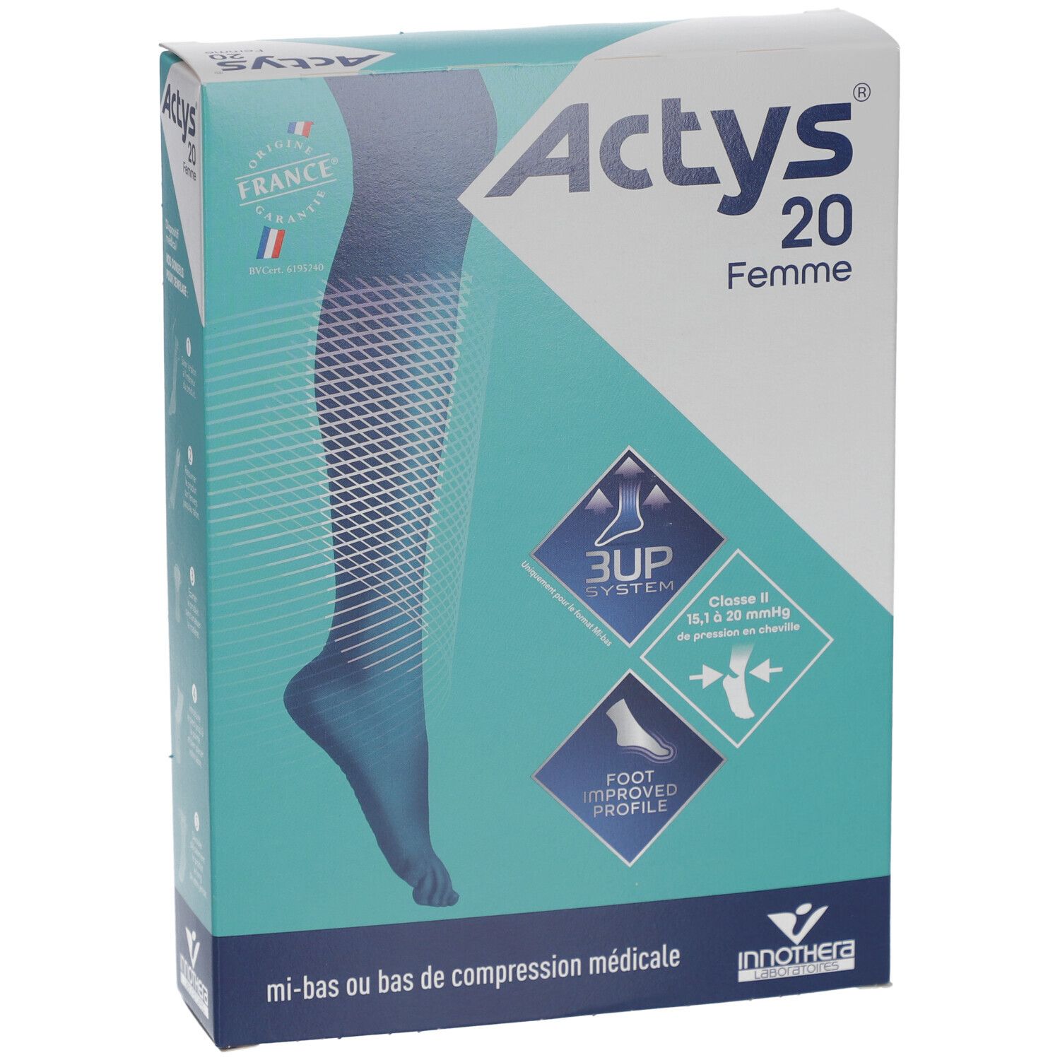 ACTYS 20 MOINS FEMME - Mi-bas médical de compression, classe 2, mollet fin. naturel, court