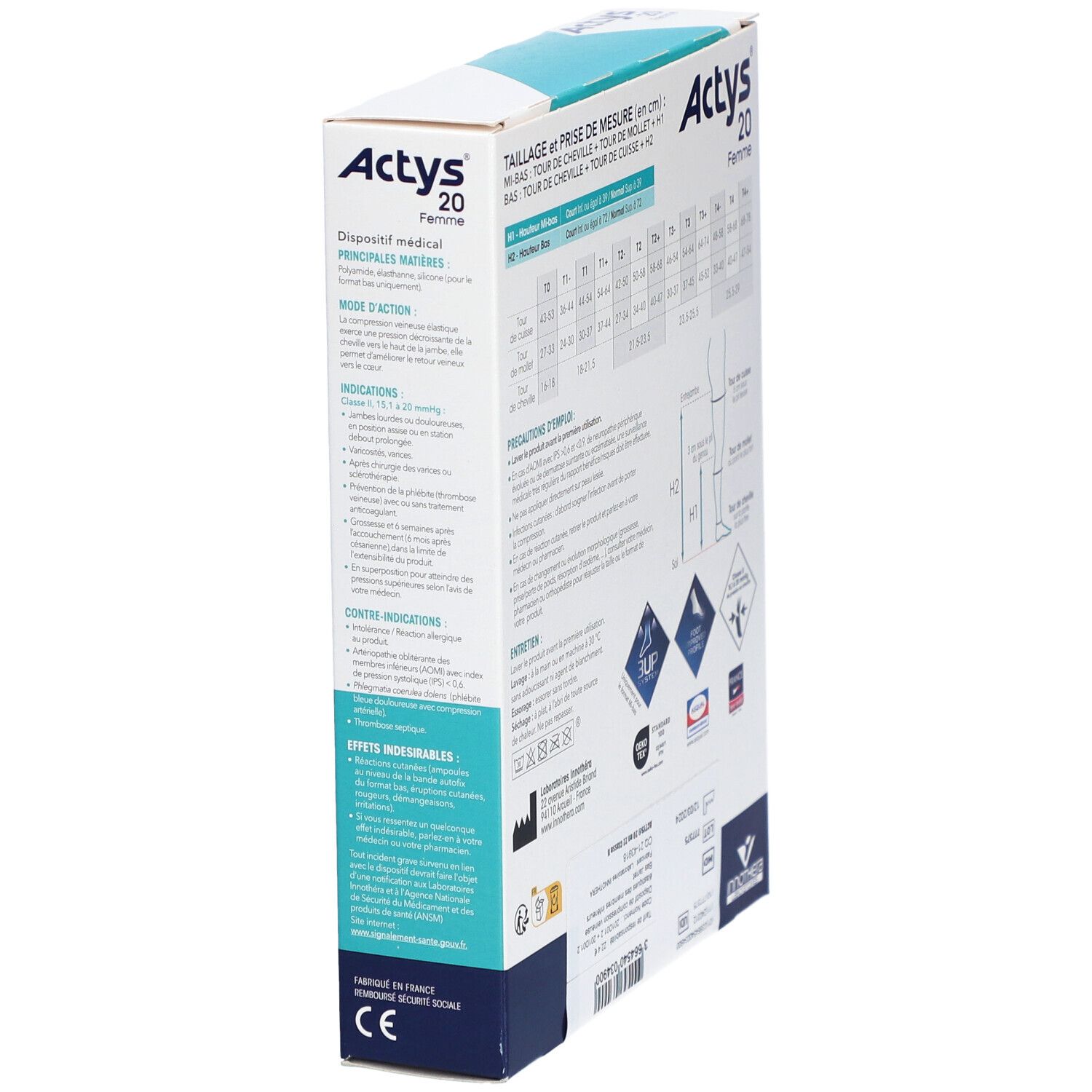ACTYS 20 MOINS FEMME - Mi-bas médical de compression, classe 2, mollet fin. naturel, norma