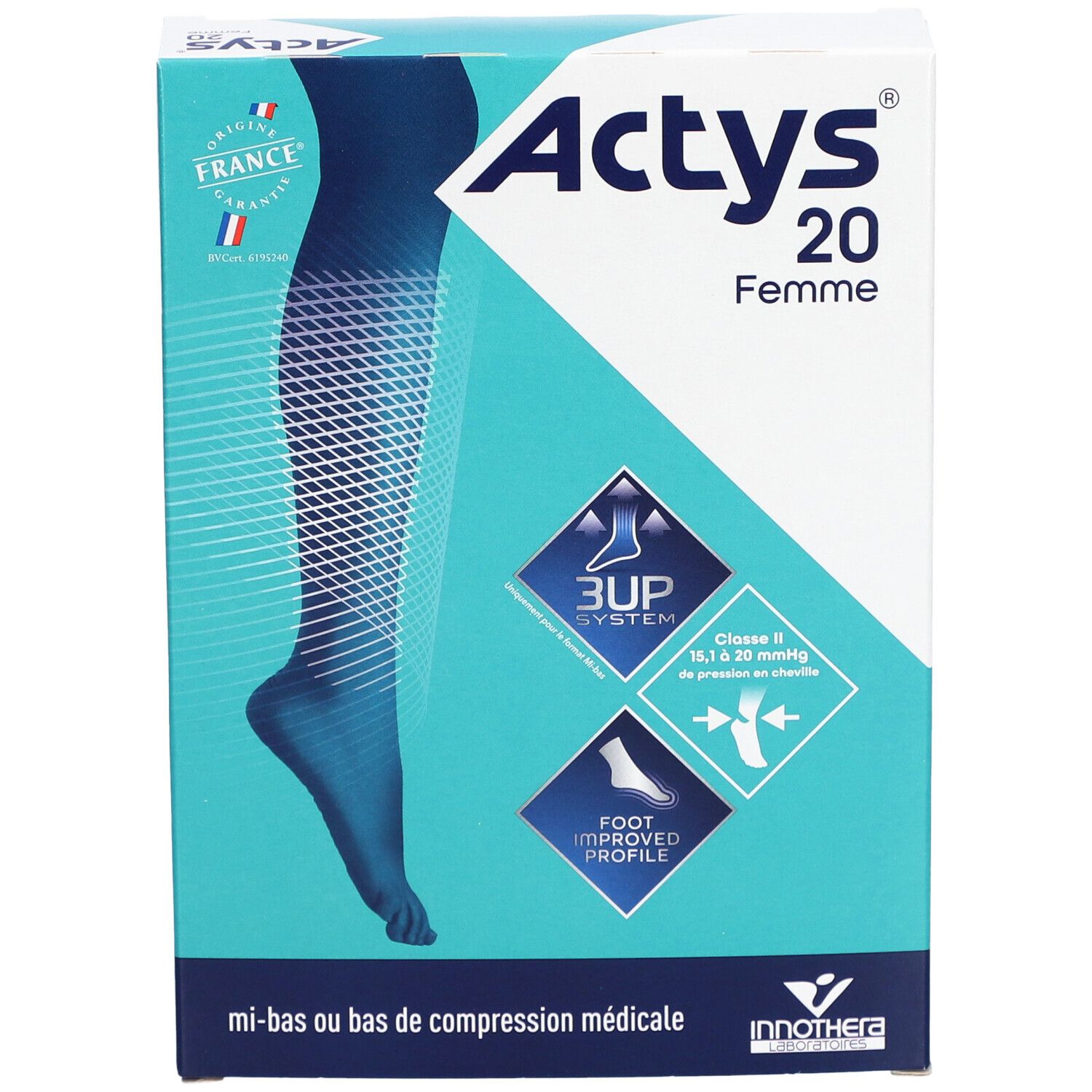 ACTYS 20 MOINS FEMME - Mi-bas médical de compression, classe 2, mollet fin. naturel, norma