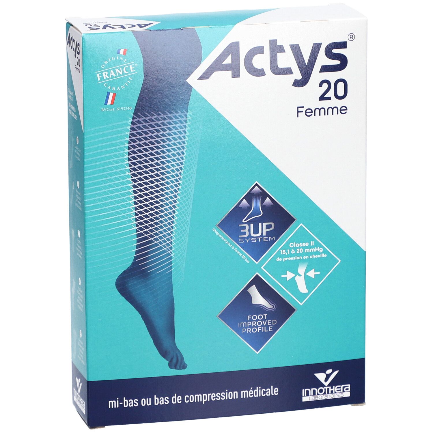 ACTYS 20 MOINS FEMME - Mi-bas médical de compression, classe 2, mollet fin. naturel, norma