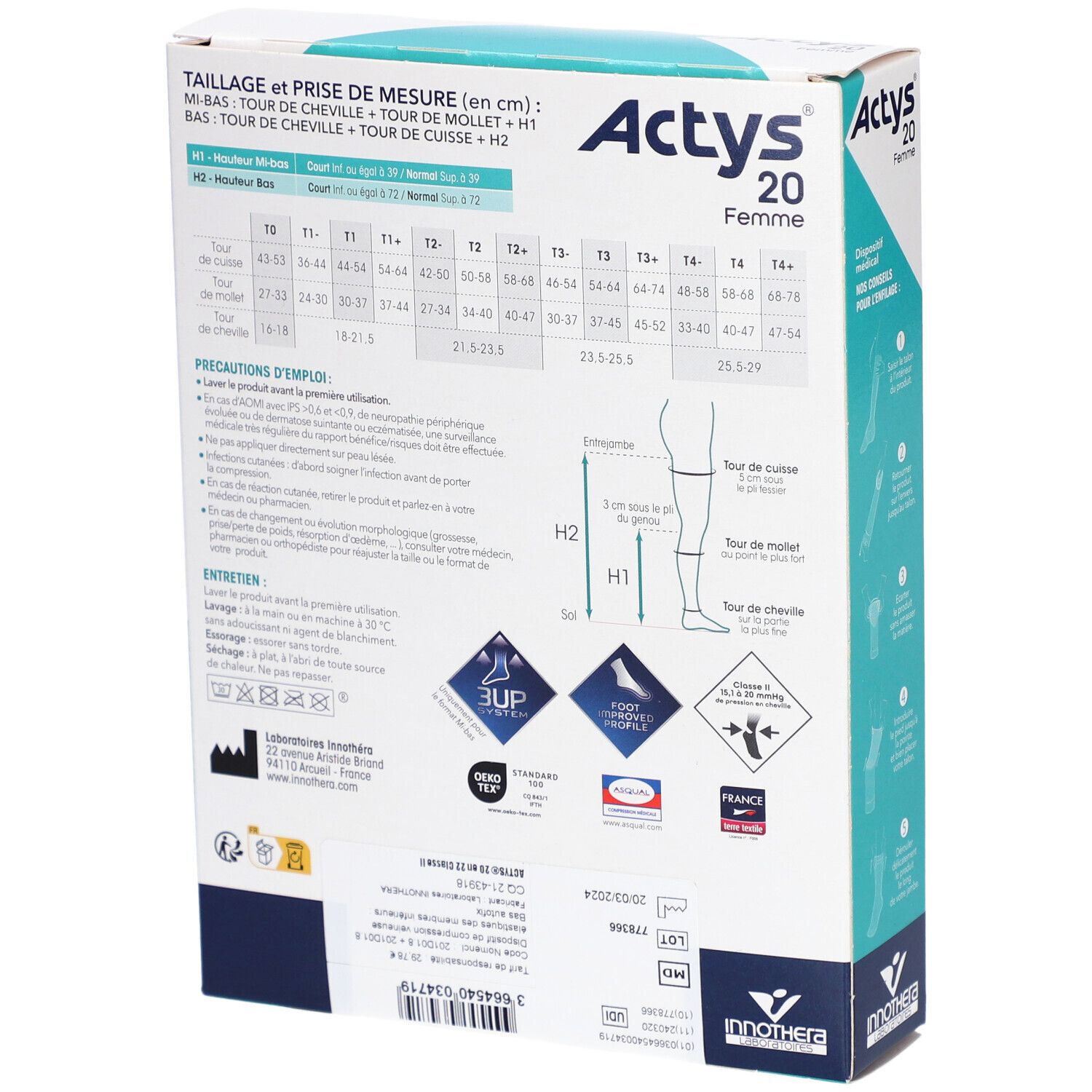 ACTYS 20 MOINS FEMME - Bas cuisse médical de compression, autofix, classe 2, cuisse fine.