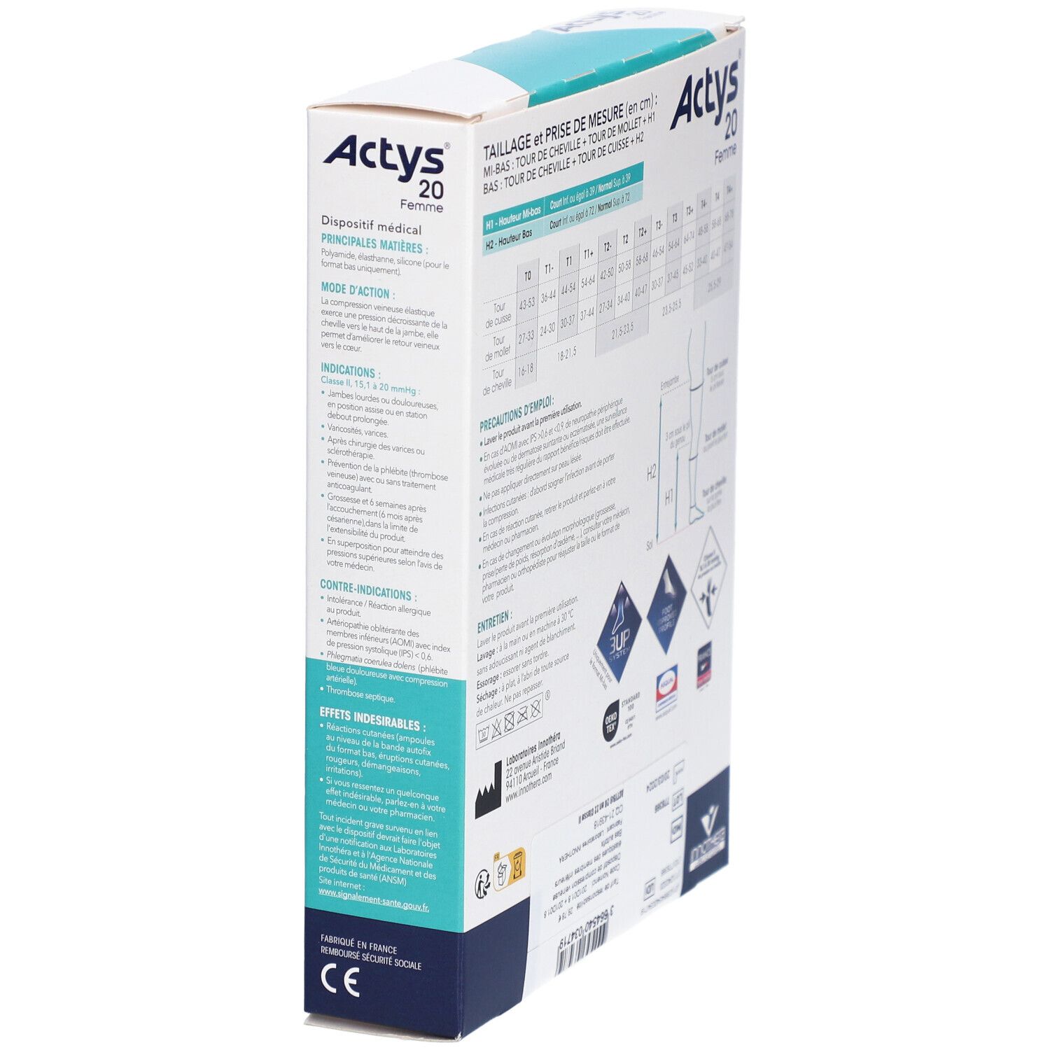 ACTYS 20 MOINS FEMME - Bas cuisse médical de compression, autofix, classe 2, cuisse fine.