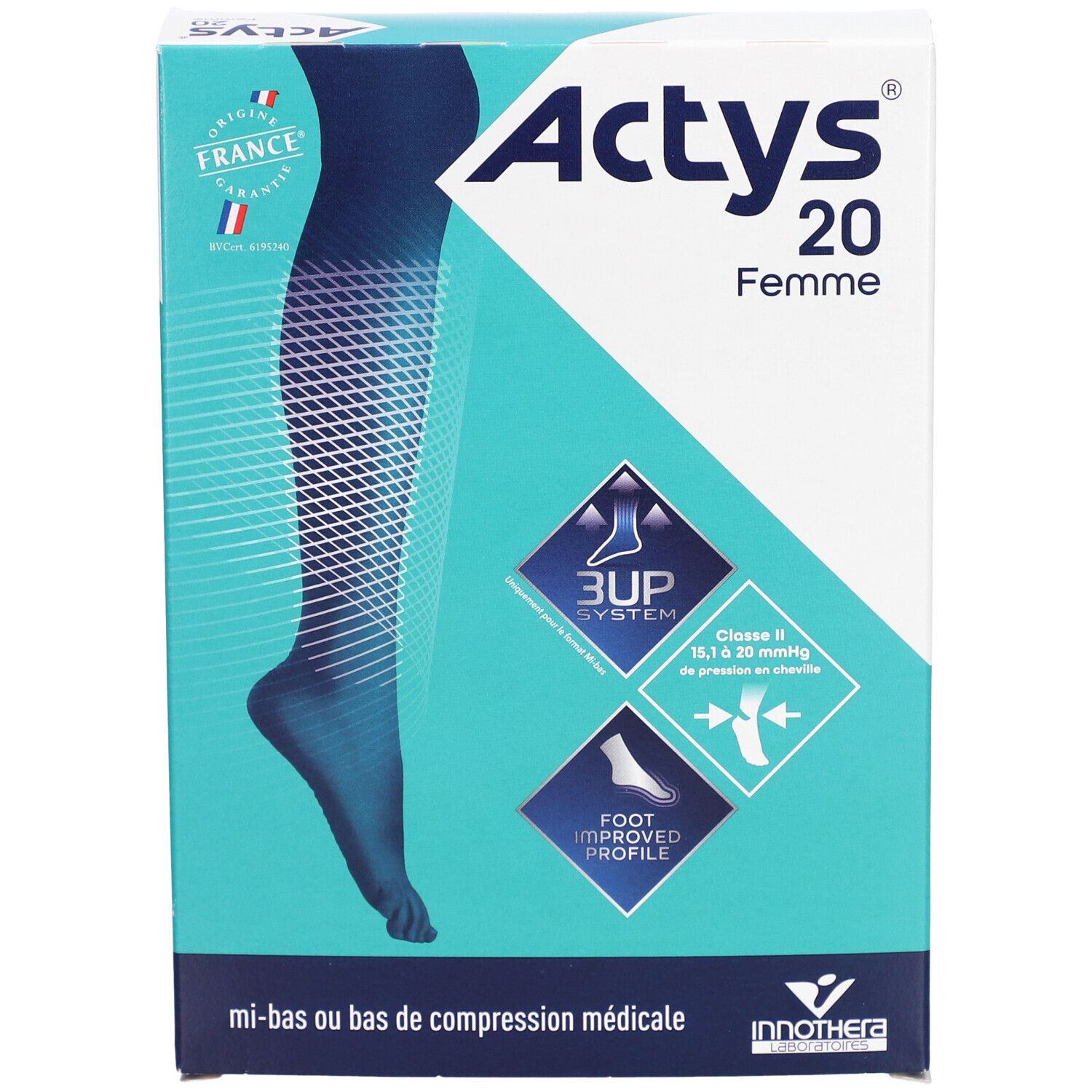 ACTYS 20 MOINS FEMME - Bas cuisse médical de compression, autofix, classe 2, cuisse fine.