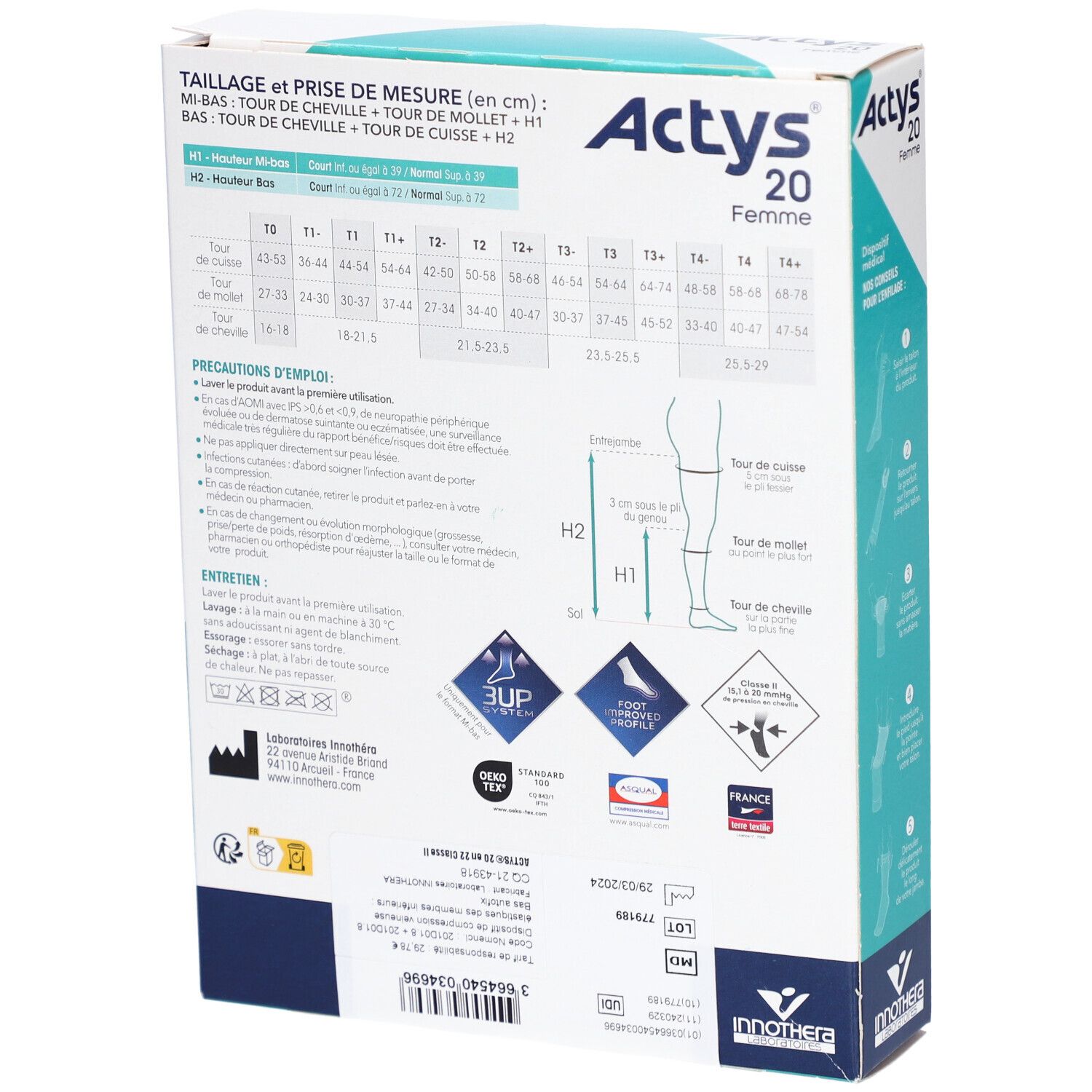 ACTYS 20 MOINS FEMME - Bas cuisse médical de compression, autofix, classe 2, cuisse fine.