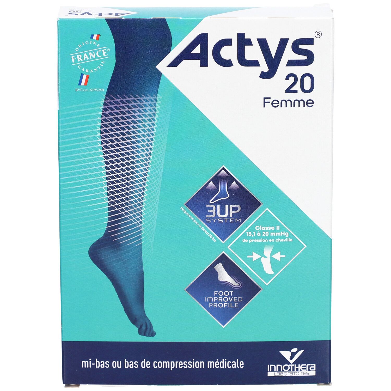 ACTYS 20 MOINS FEMME - Bas cuisse médical de compression, autofix, classe 2, cuisse fine.