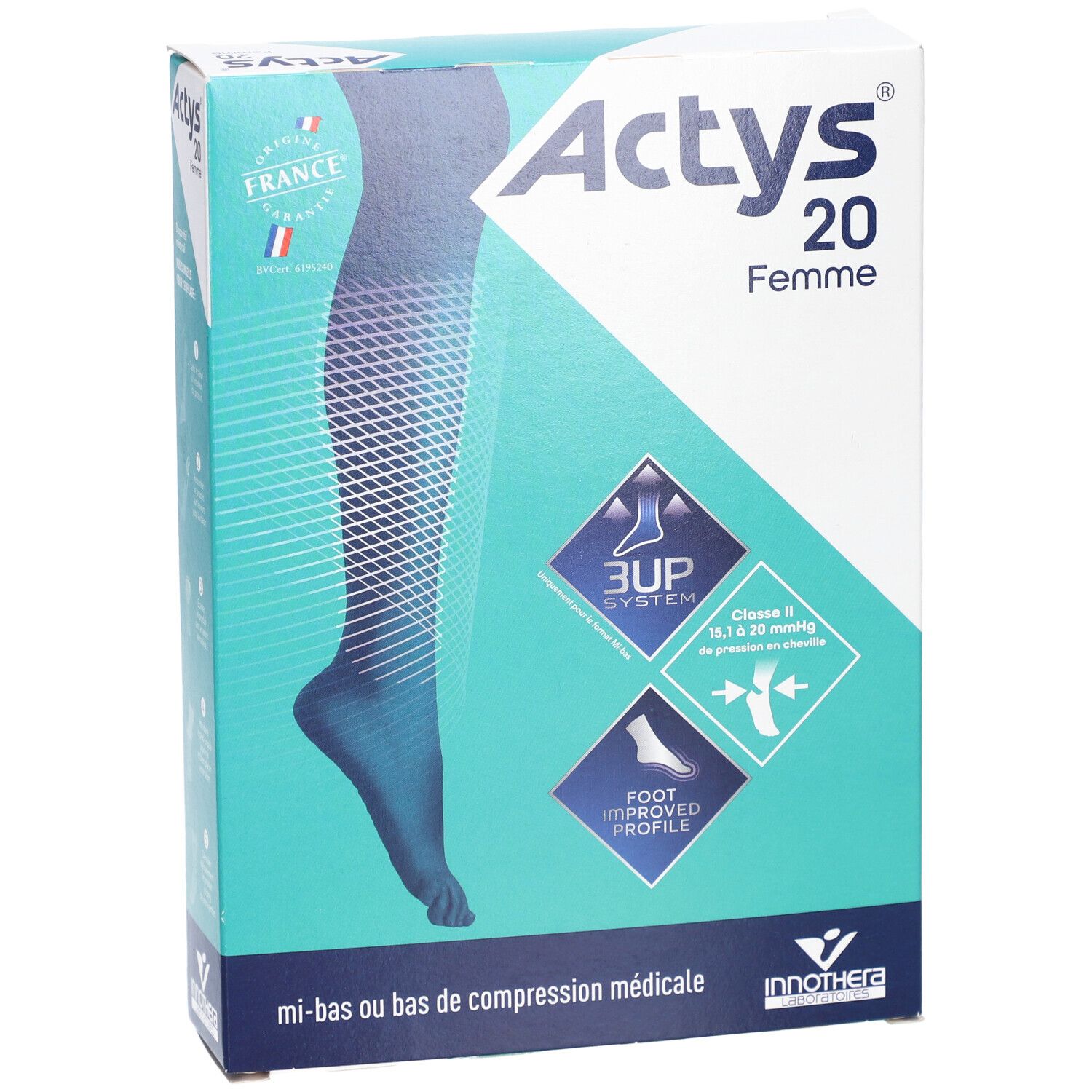 ACTYS 20 MOINS FEMME - Bas cuisse médical de compression, autofix, classe 2, cuisse fine.