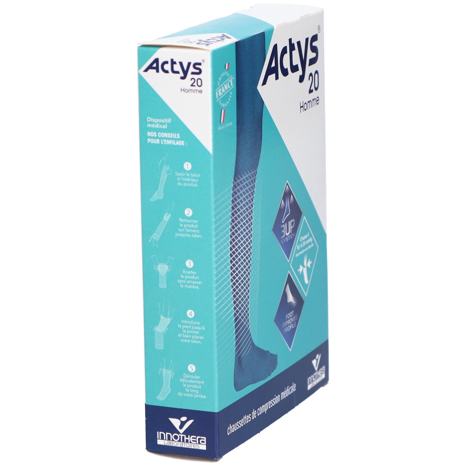 ACTYS 20 PLUS HOMME  - Chaussette médicale de compression, classe 2, pour homme, mollet fo