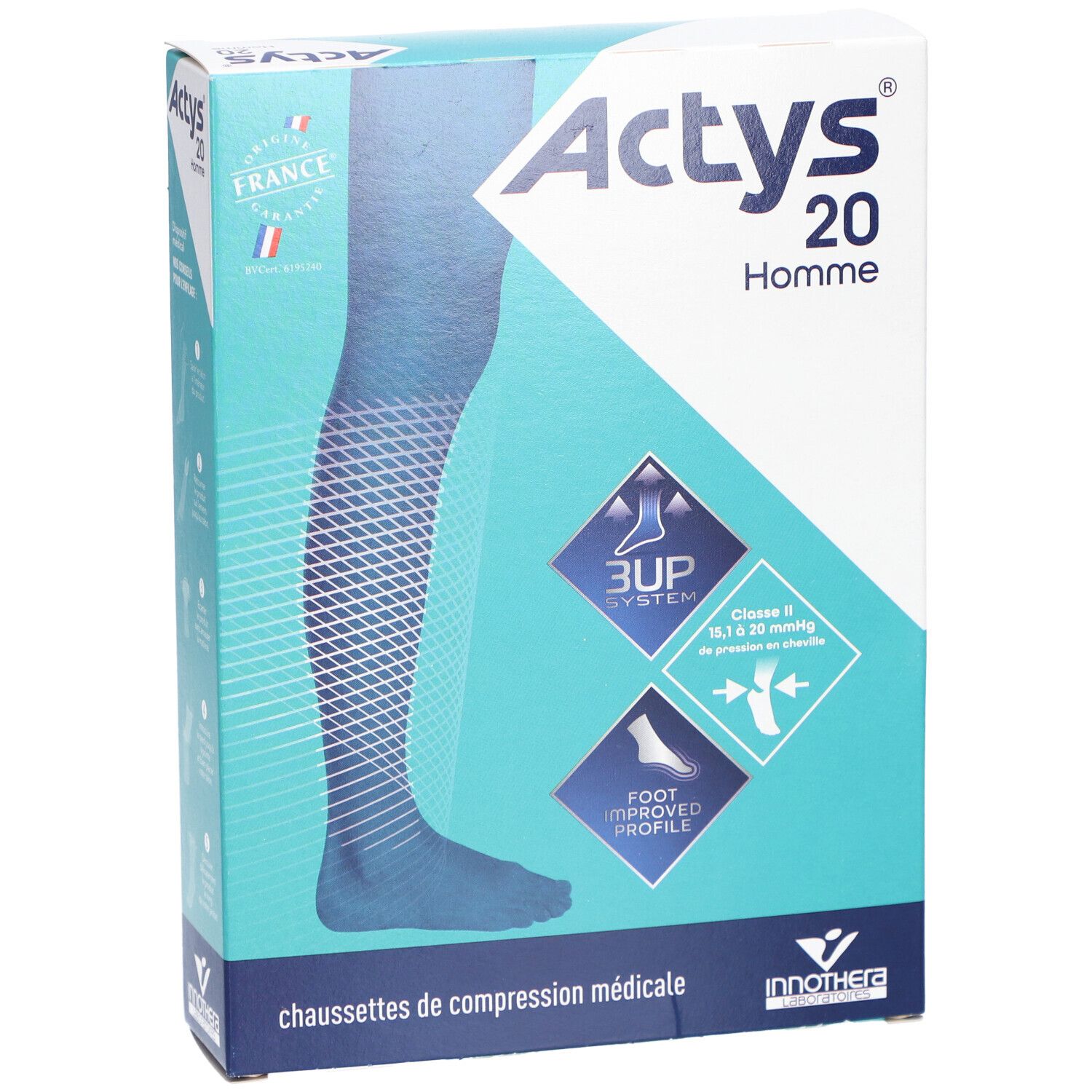 ACTYS 20 PLUS HOMME  - Chaussette médicale de compression, classe 2, pour homme, mollet fo