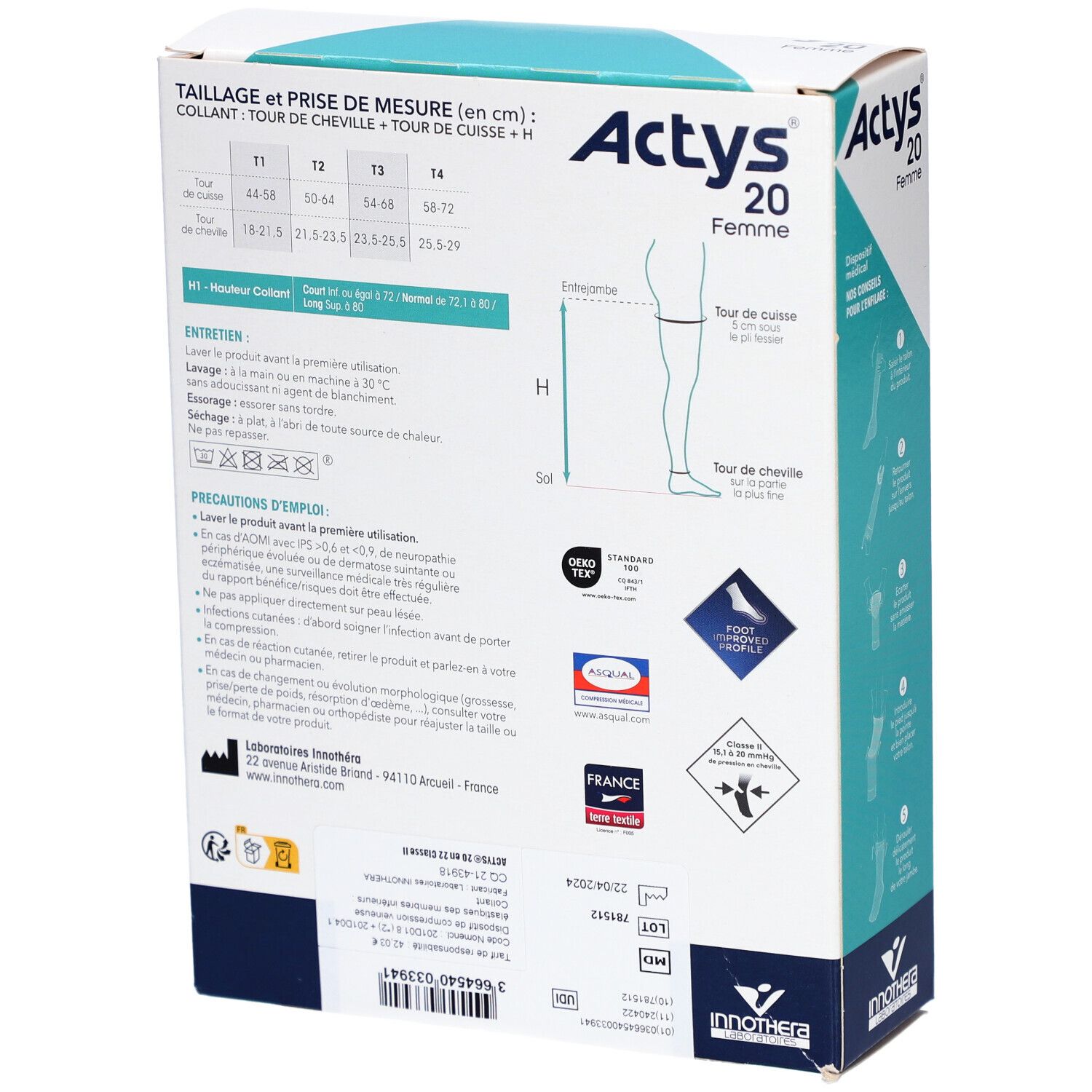 ACTYS 20 FEMME - Collant médical de compression classe 2, femme. noir, normal, taille 4 -