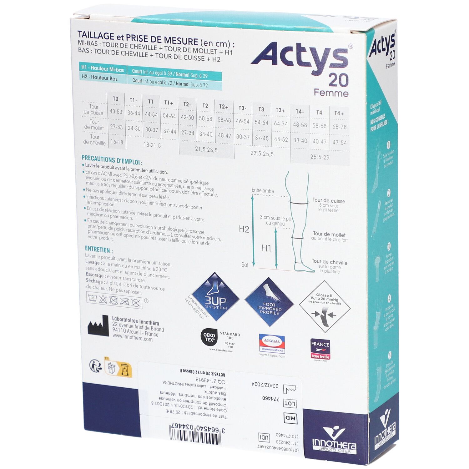 ACTYS 20 PLUS FEMME - Bas cuisse médical de compression, autofix, classe 2, cuisse forte.