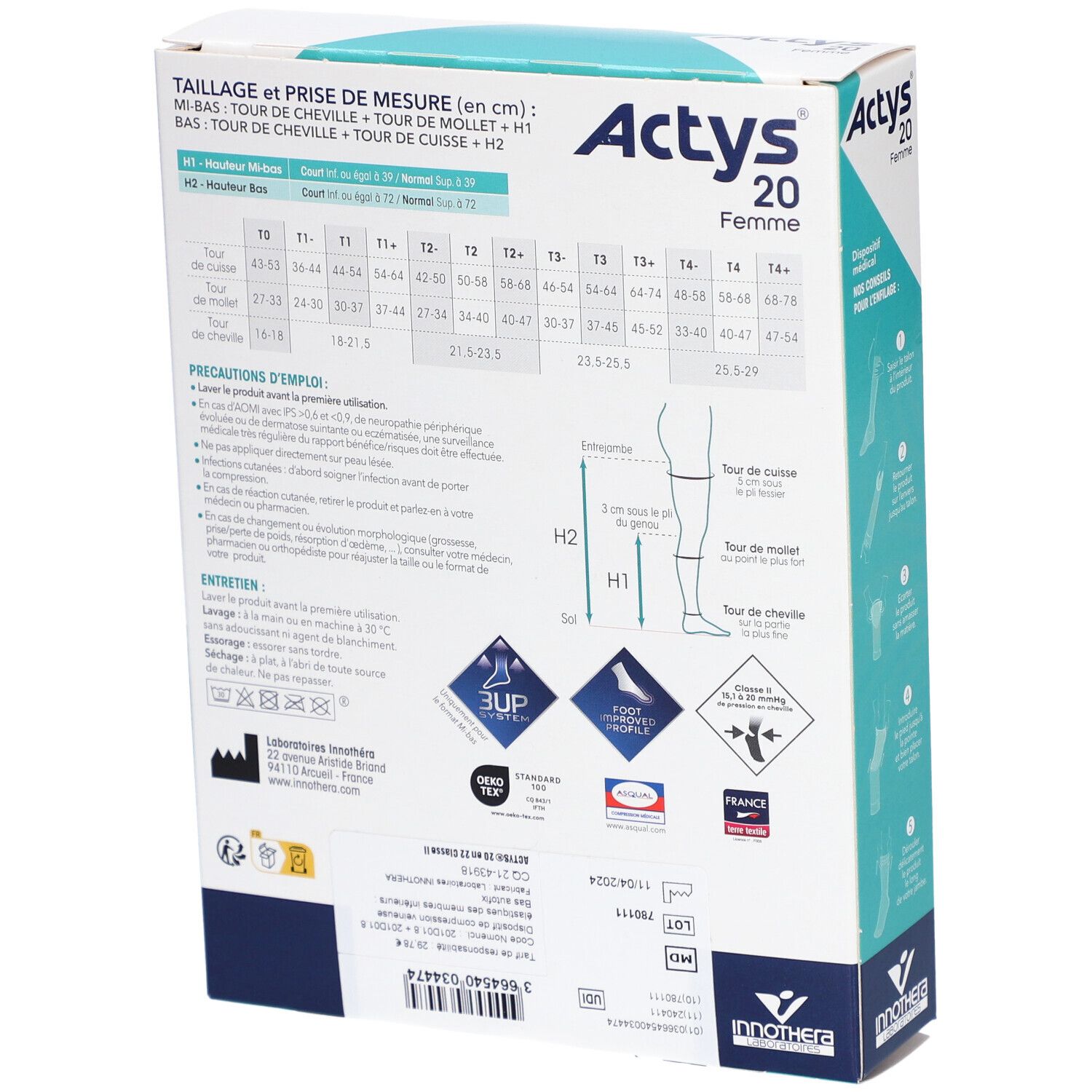 ACTYS 20 PLUS FEMME - Bas cuisse médical de compression, autofix, classe 2, cuisse forte.