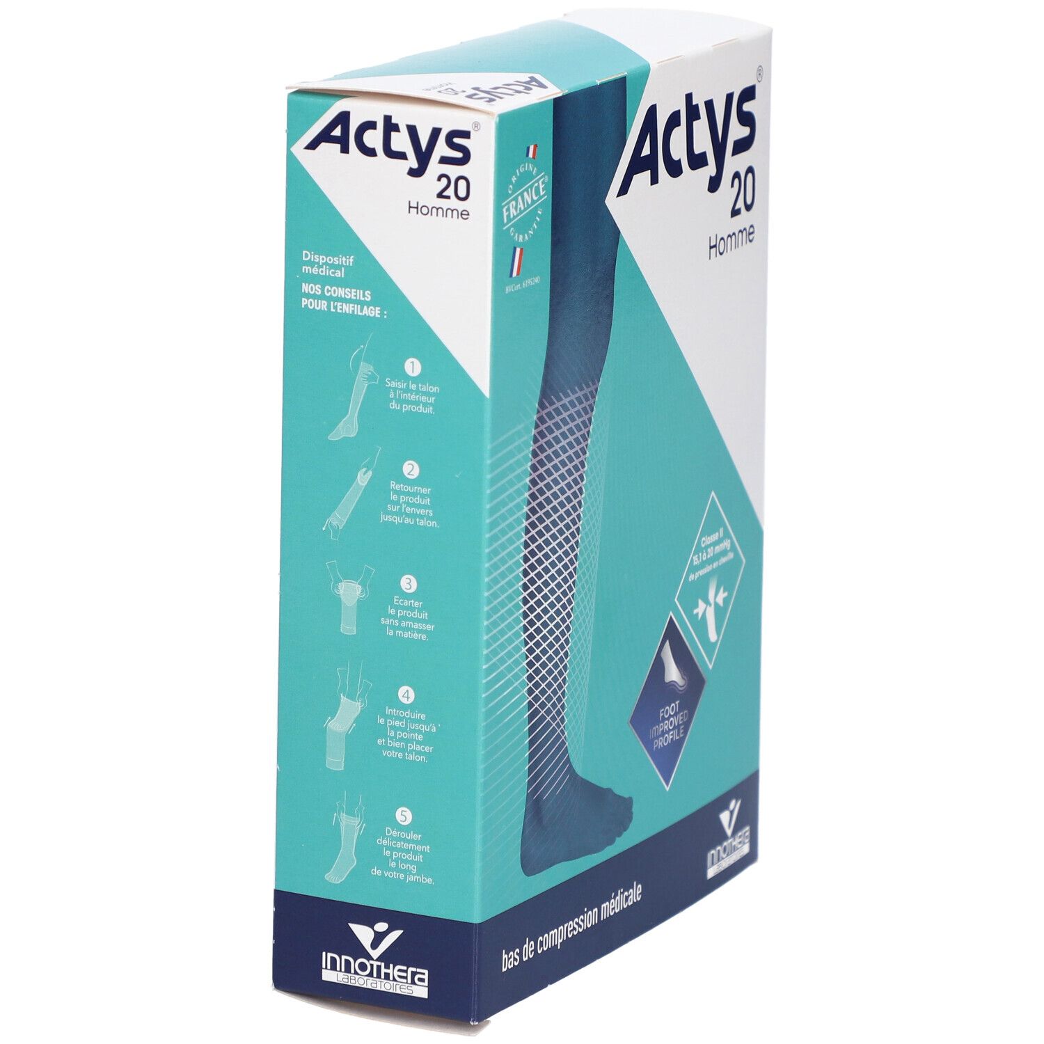 ACTYS 20 HOMME - Bas cuisse médical de compression autofix, classe 2, pour homme. noir, no