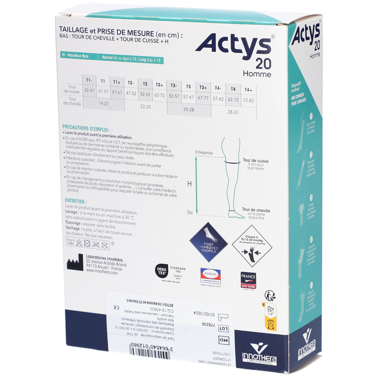 ACTYS 20 HOMME - Bas cuisse médical de compression autofix, classe 2, pour homme. noir, no