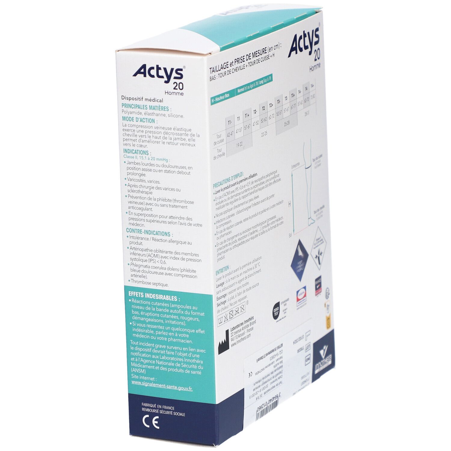 ACTYS 20 HOMME - Bas cuisse médical de compression autofix, classe 2, pour homme. noir, no