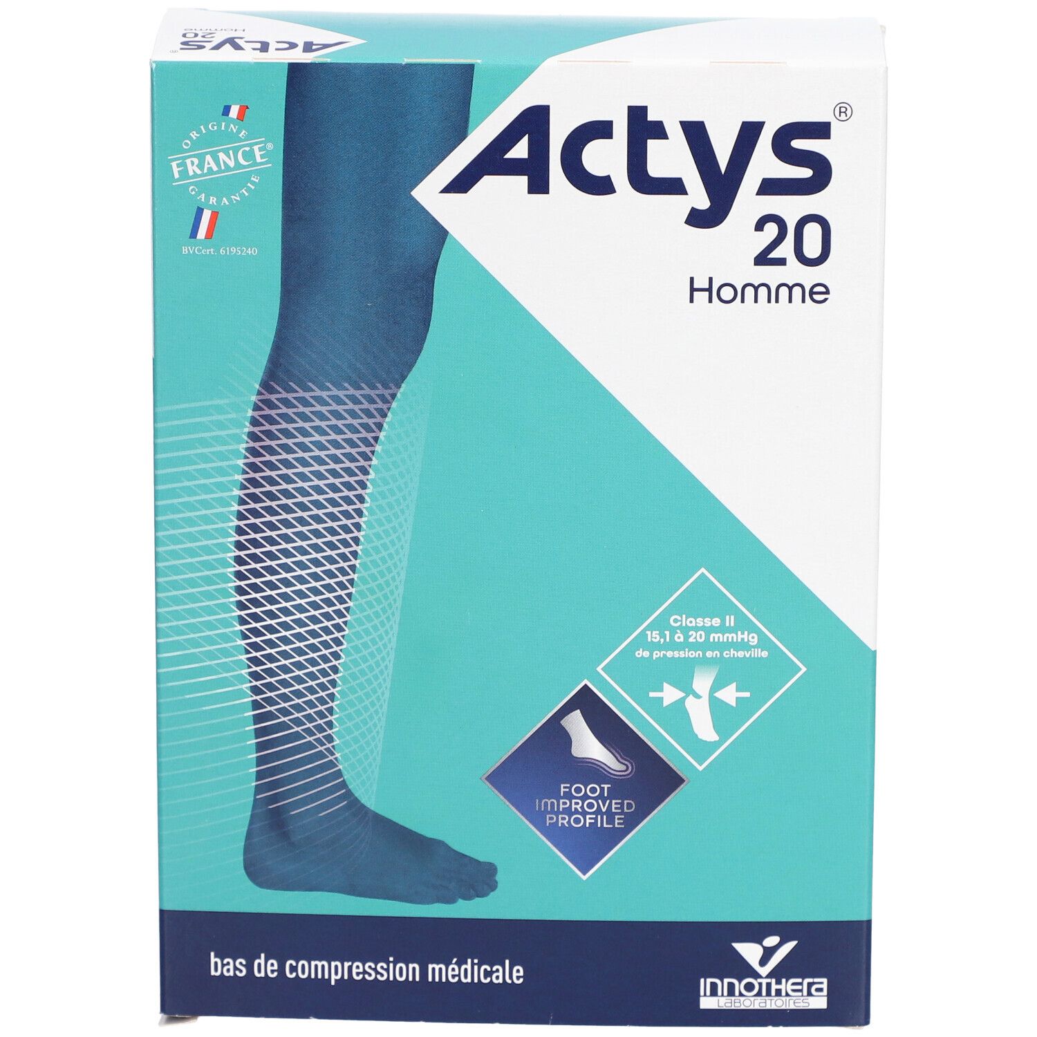 ACTYS 20 HOMME - Bas cuisse médical de compression autofix, classe 2, pour homme. noir, no
