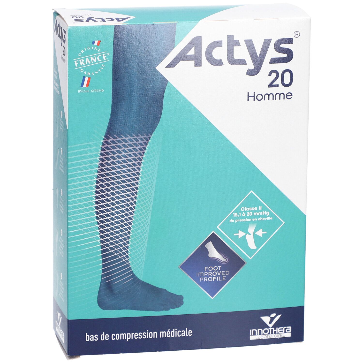 ACTYS 20 HOMME - Bas cuisse médical de compression autofix, classe 2, pour homme. noir, no