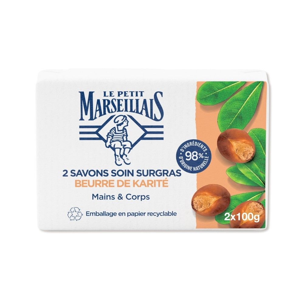 Emballage de deux savons Le Petit Marseillais au beurre de karité.