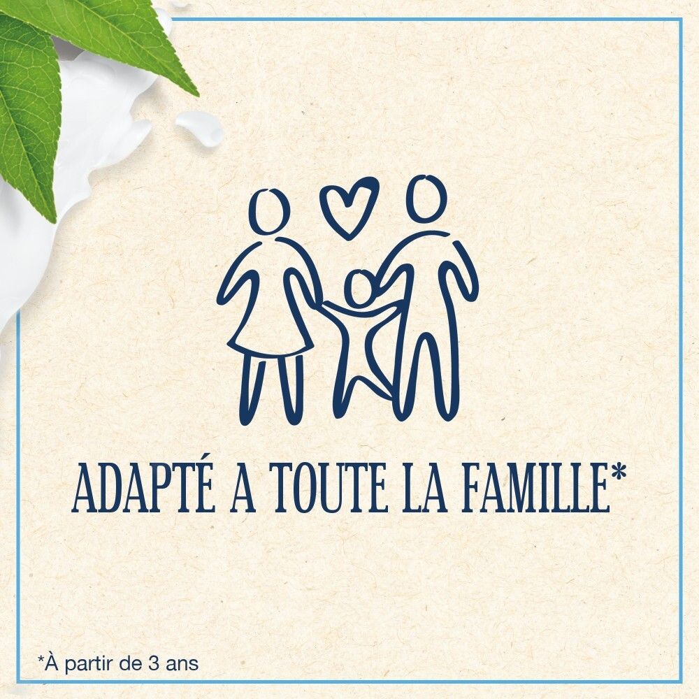 Icône de famille : 'Adapté à toute la famille' sur l'emballage.