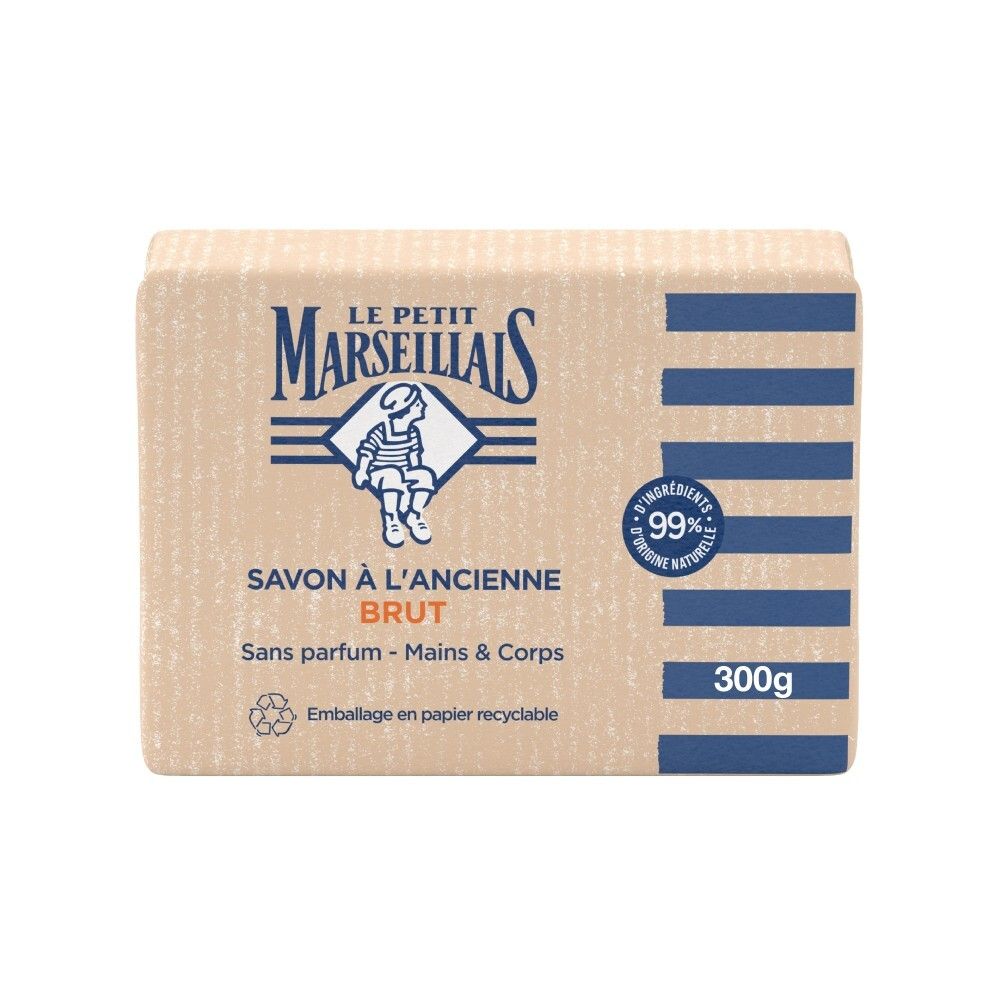 Emballage Le Petit Marseillais Savon Brut Tradition, 300g. 99% d'ingrédients d'origine naturelle.