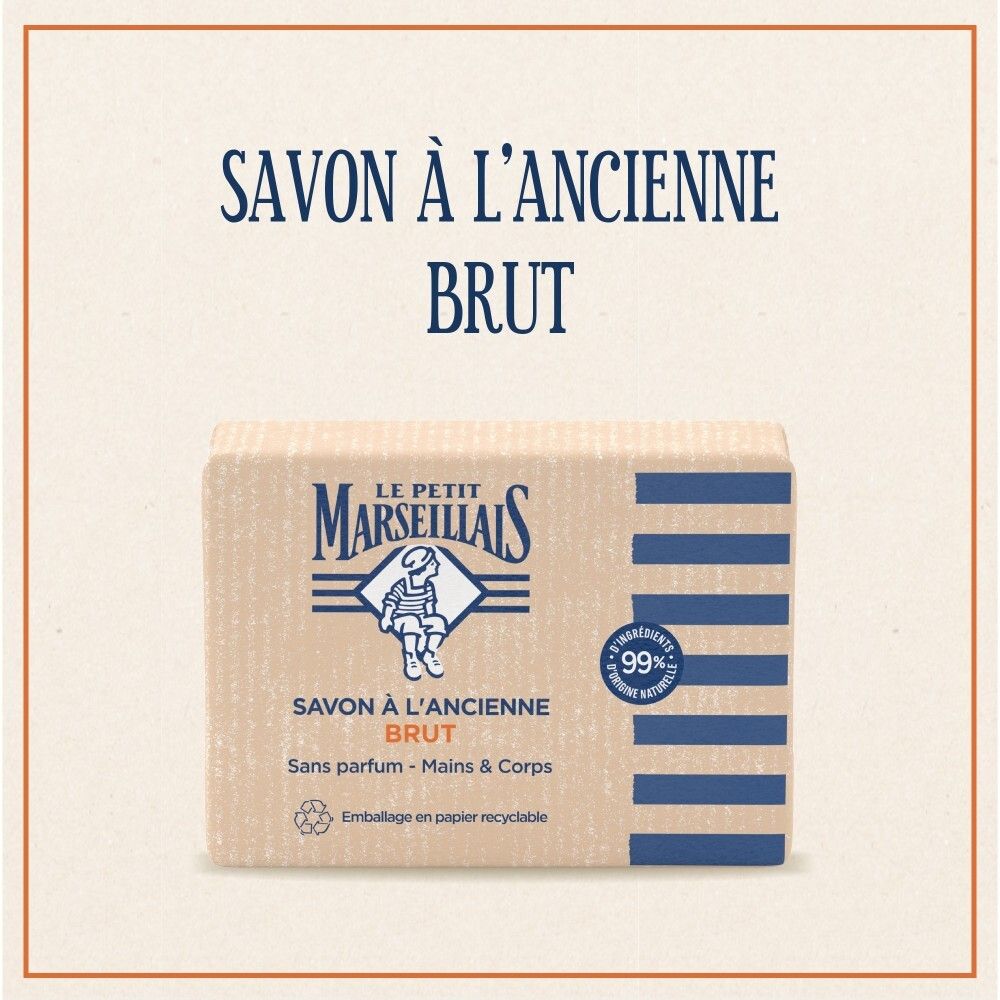 Savon Le Petit Marseillais Savon Brut Tradition, 300g. Savon traditionnel sans parfum pour mains et corps.
