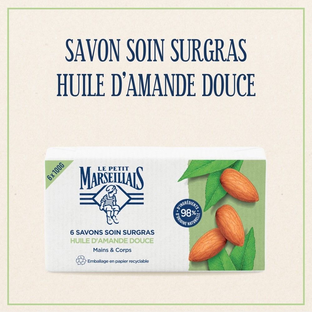 Savon Le Petit Marseillais à l'huile d'amande douce, boîte de 6.