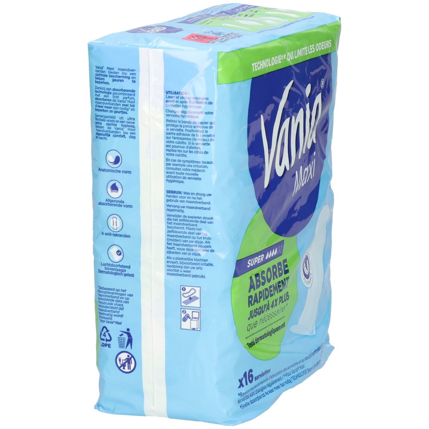 Serviettes Vania Maxi, lot de 16. Vue latérale avec informations produit.
