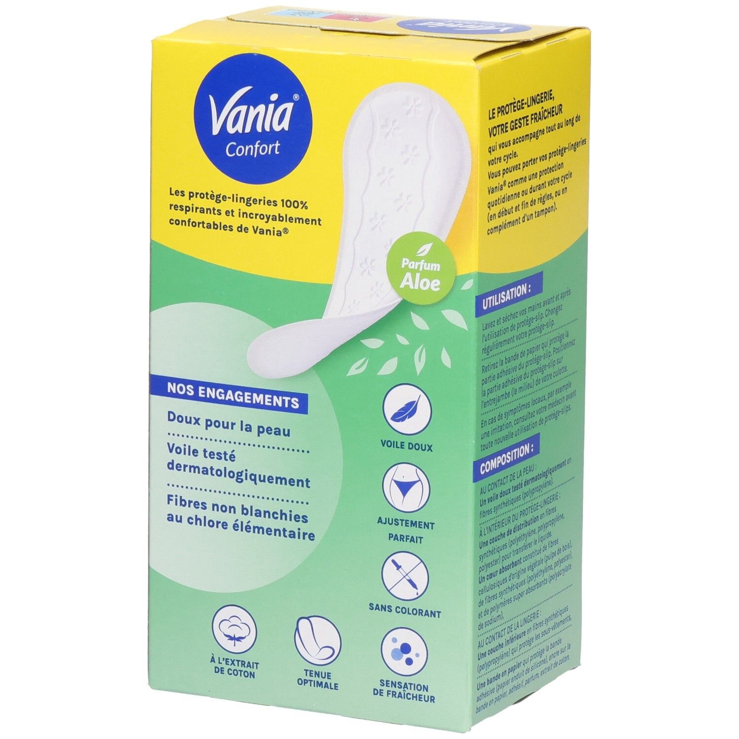 Vania Confort protège-slips Normal, 28 pièces, parfum Aloe Vera, testé dermatologiquement.