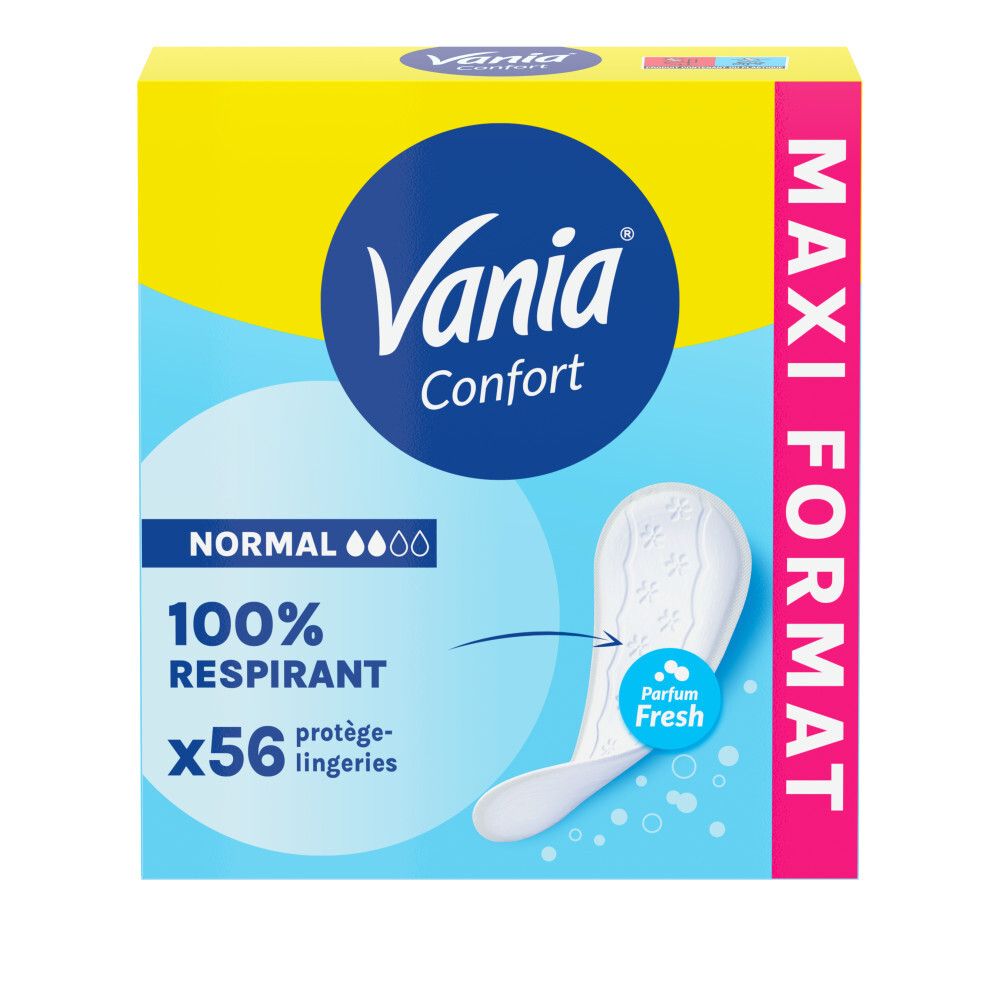 Vania Confort protège-lingeries, 56 pièces, Maxi Format, 100% respirant, parfum frais.
